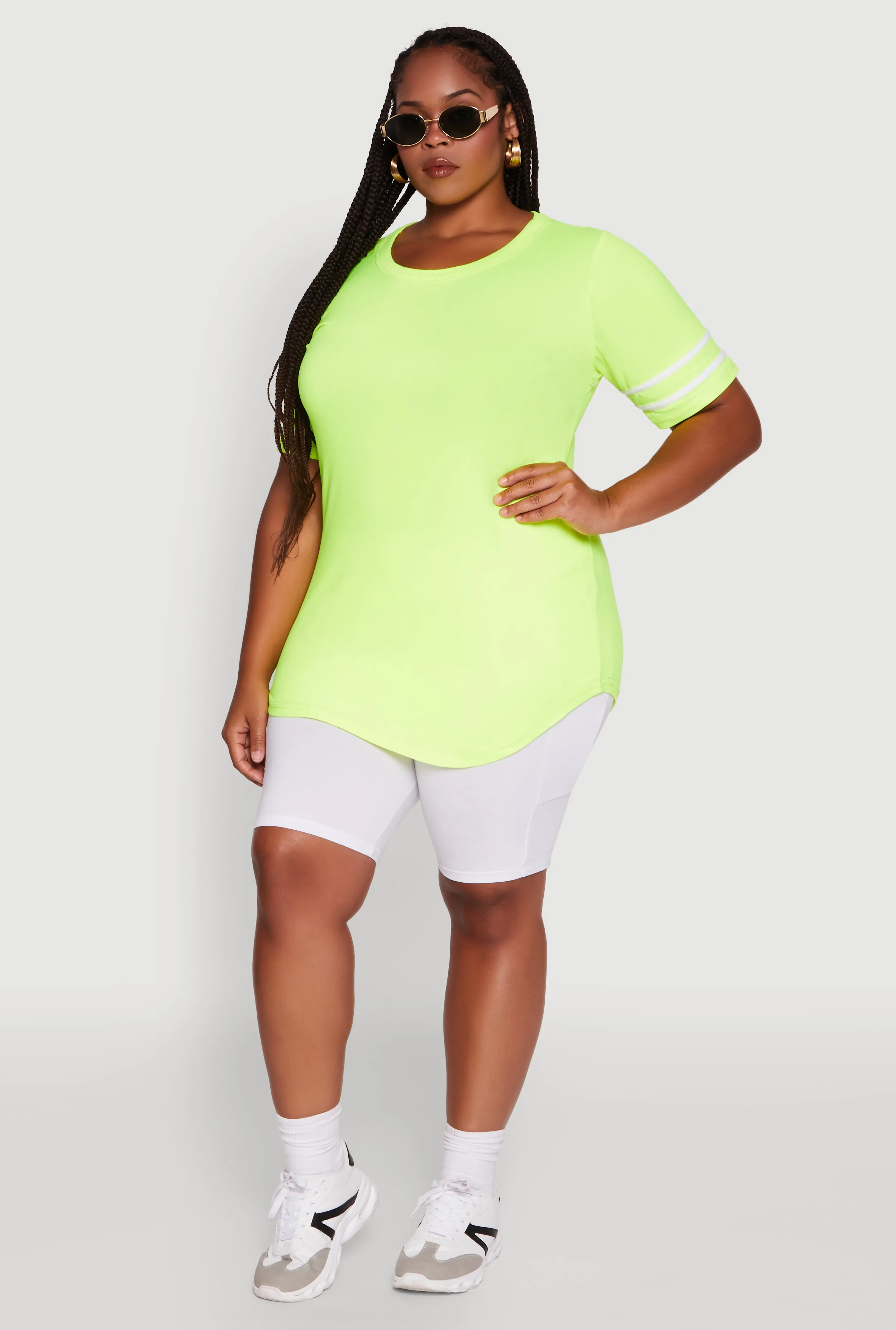 Plus Size Classic Fit Tunic T-Shirt with Varsity Stripes sold by Rainbow