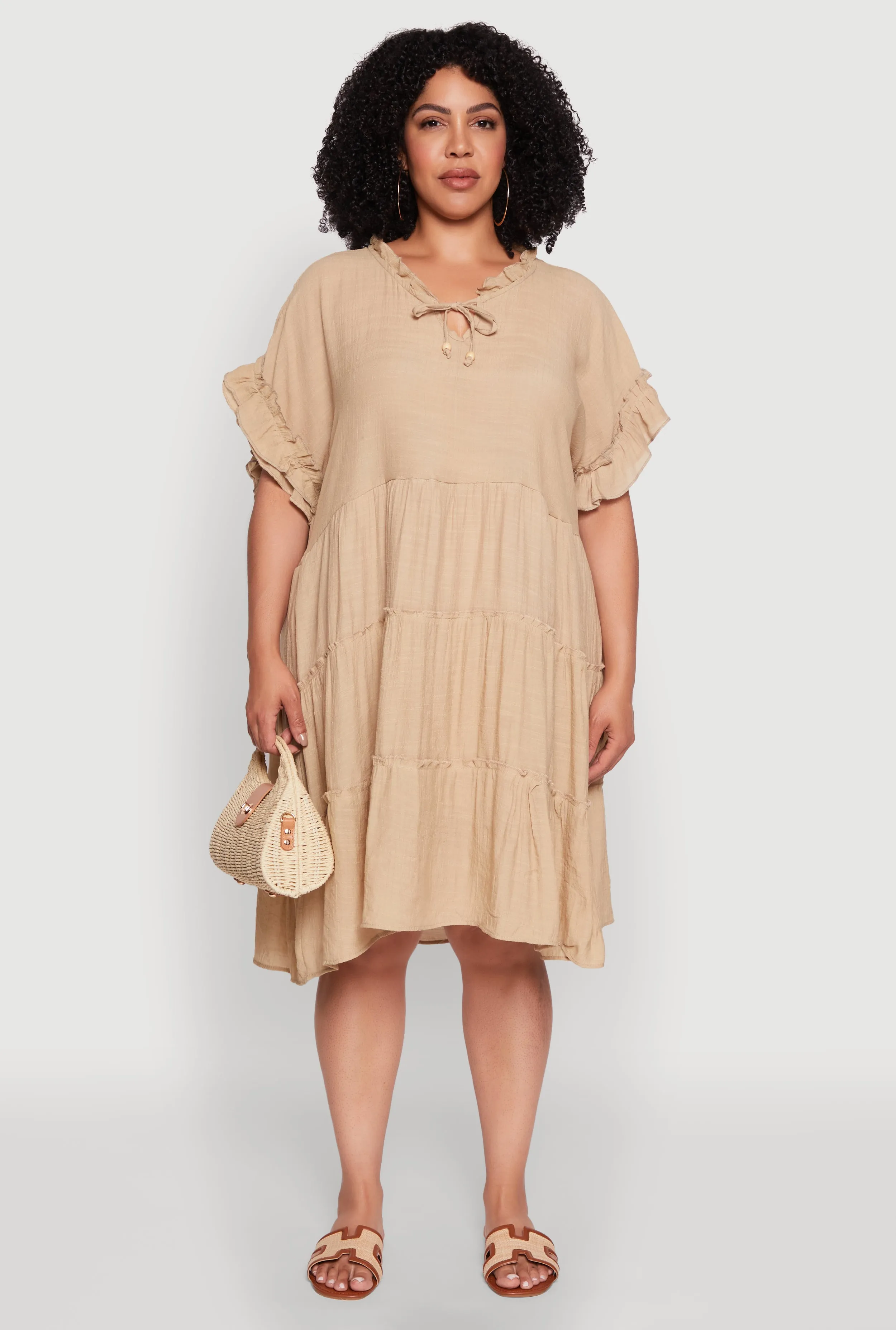 Plus Size Beaded Keyhole Tiered Midi Dress sold by Rainbow product image thumbnail 2