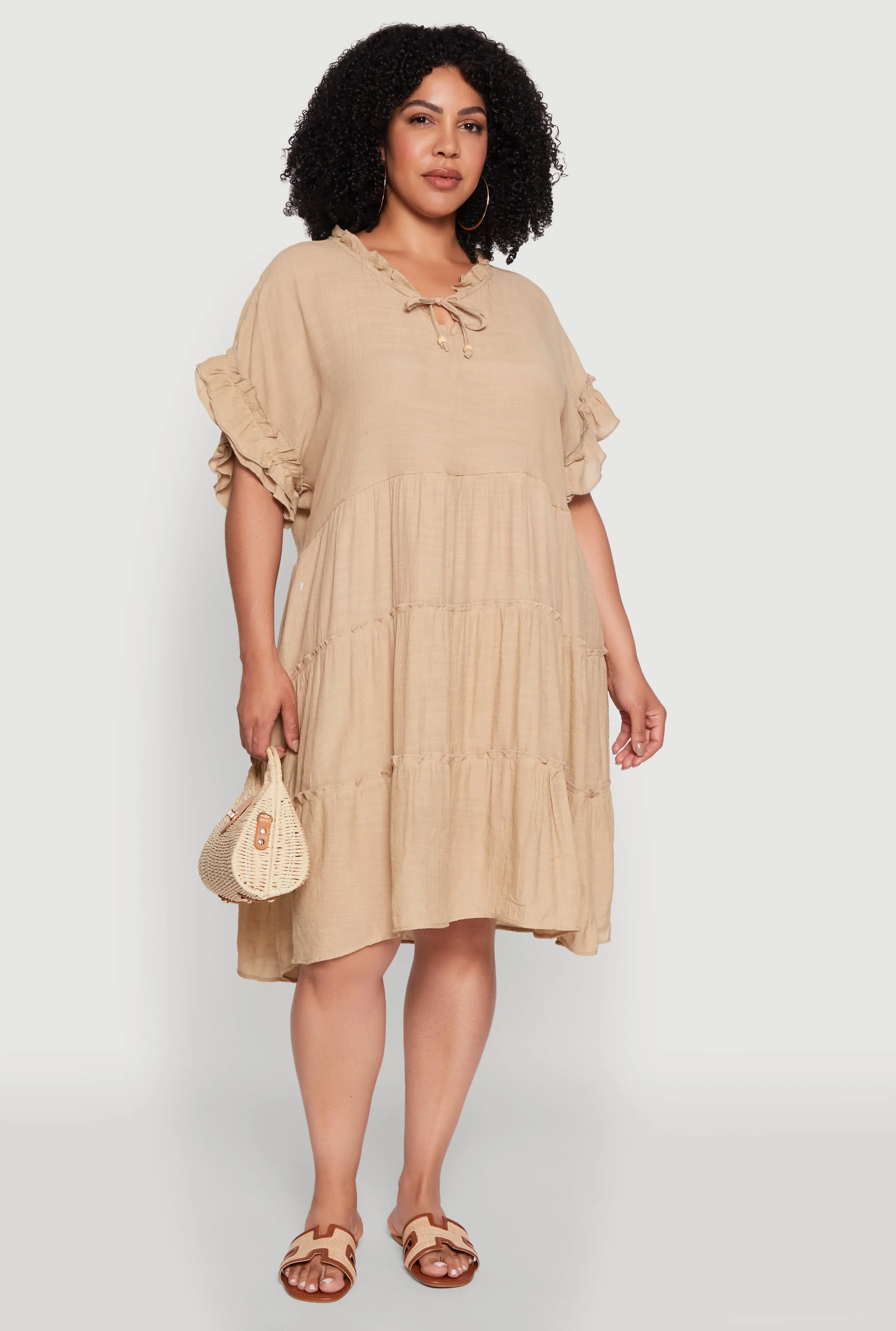 Plus Size Beaded Keyhole Tiered Midi Dress sold by Rainbow