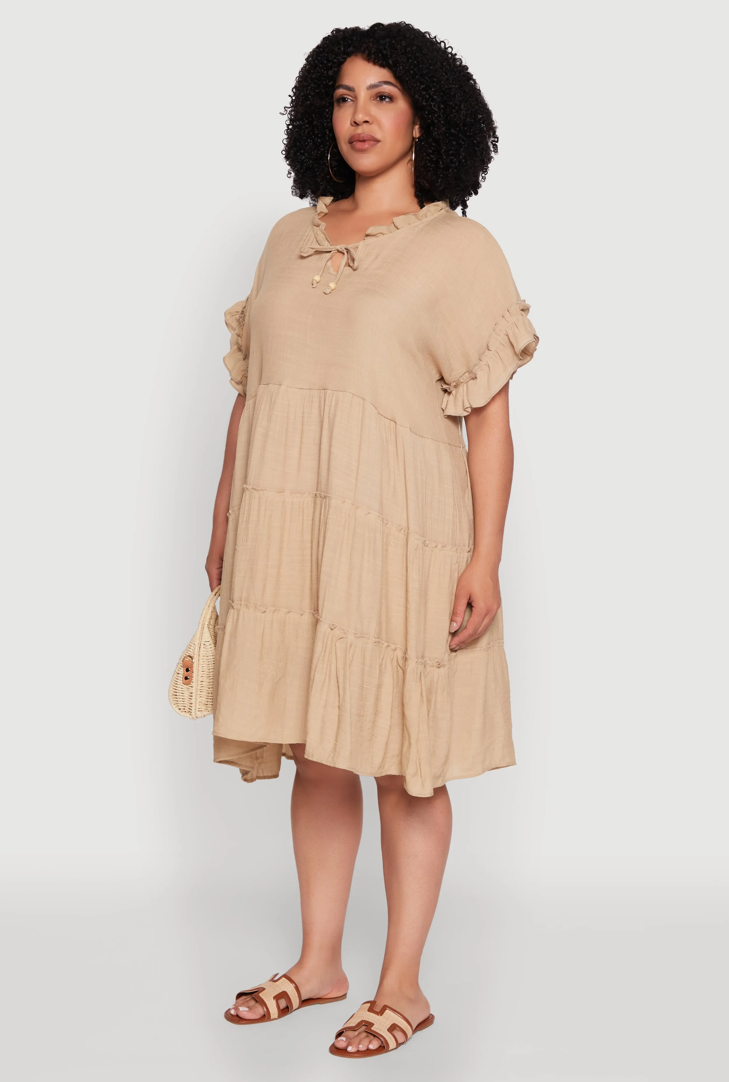 Plus Size Beaded Keyhole Tiered Midi Dress sold by Rainbow product image thumbnail 3