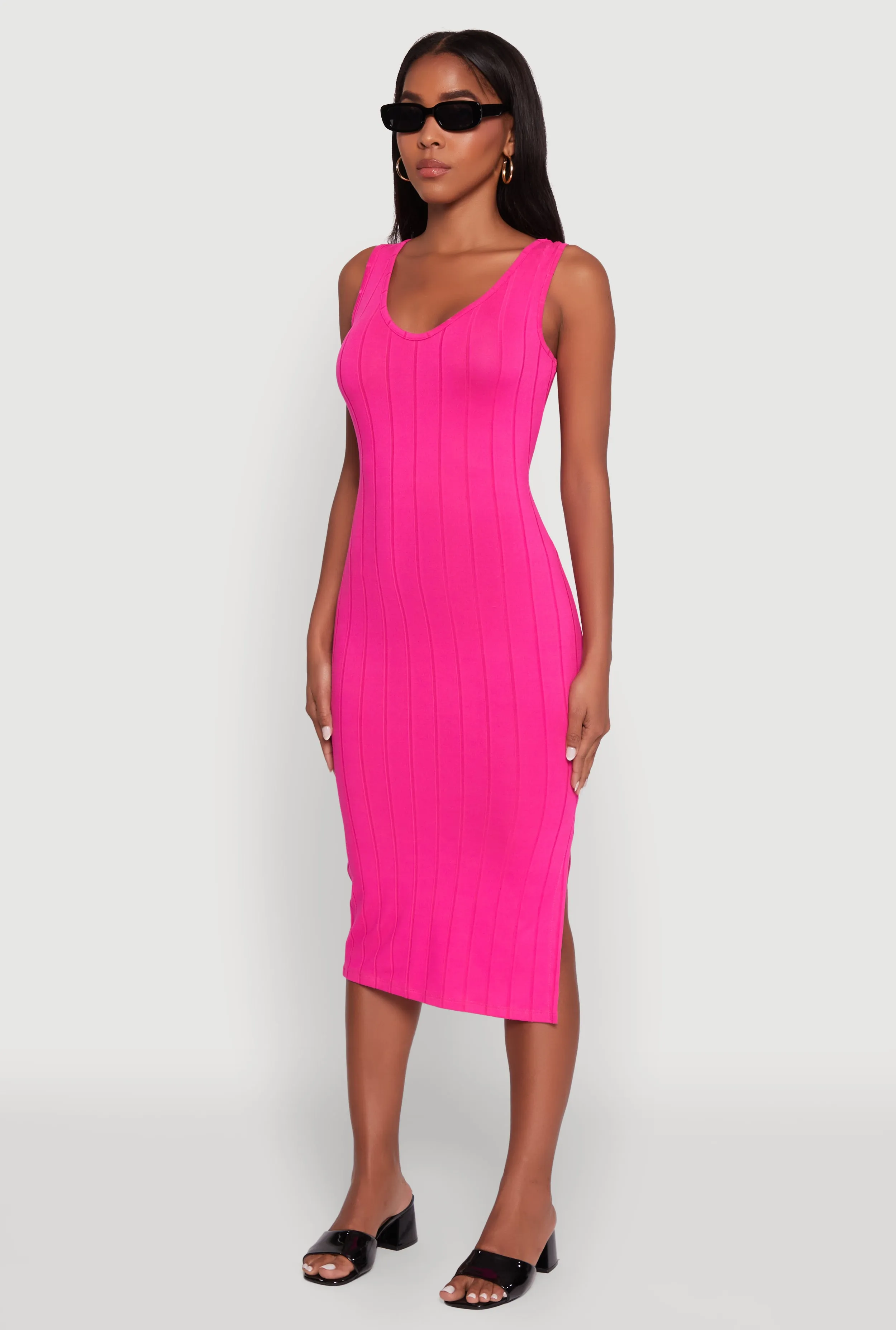 Trendy Rib Knit V-Neck Side Slit Tank Dress sold by Rainbow product image thumbnail 3