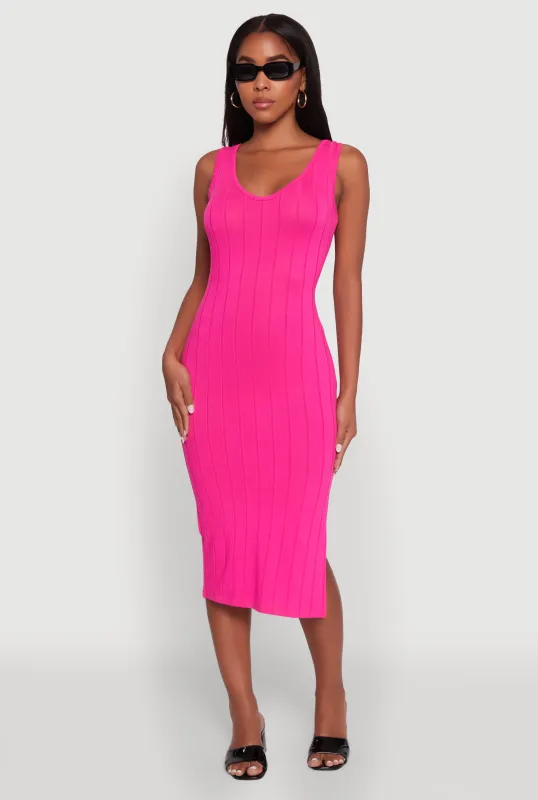 Trendy Rib Knit V-Neck Side Slit Tank Dress sold by Rainbow