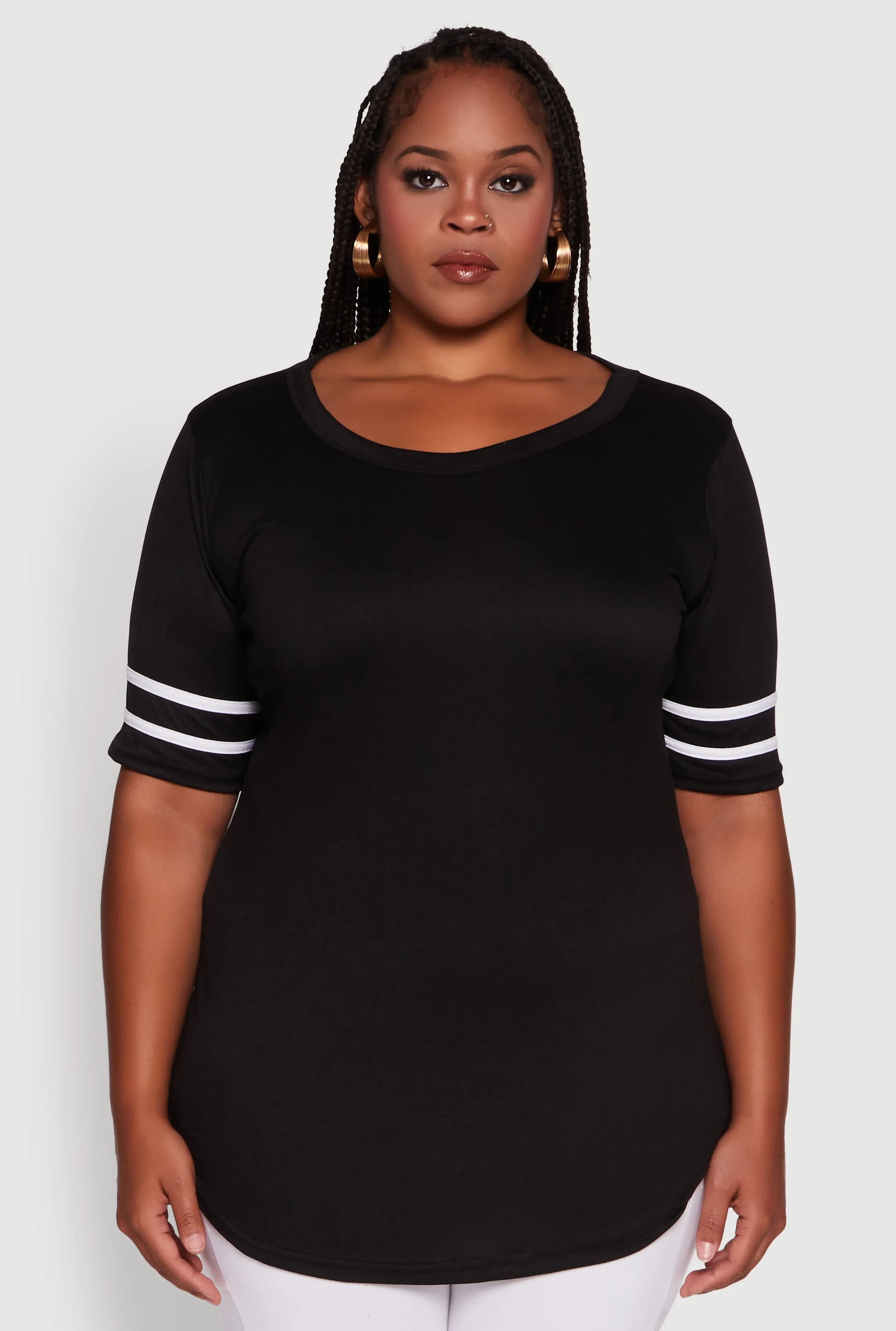 Plus Size Classic Fit Tunic T-Shirt with Varsity Stripes sold by Rainbow product image thumbnail 2