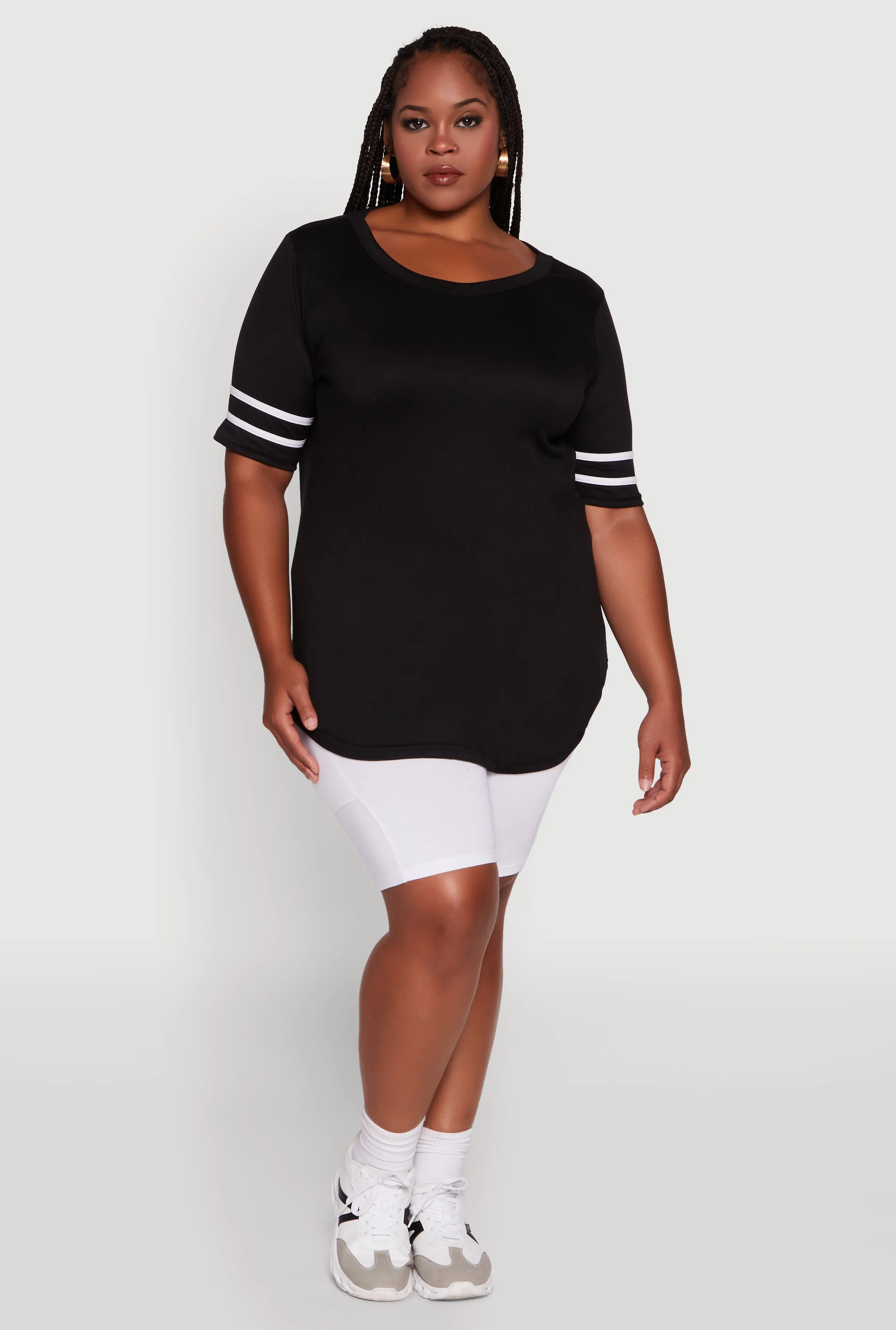 Plus Size Classic Fit Tunic T-Shirt with Varsity Stripes sold by Rainbow