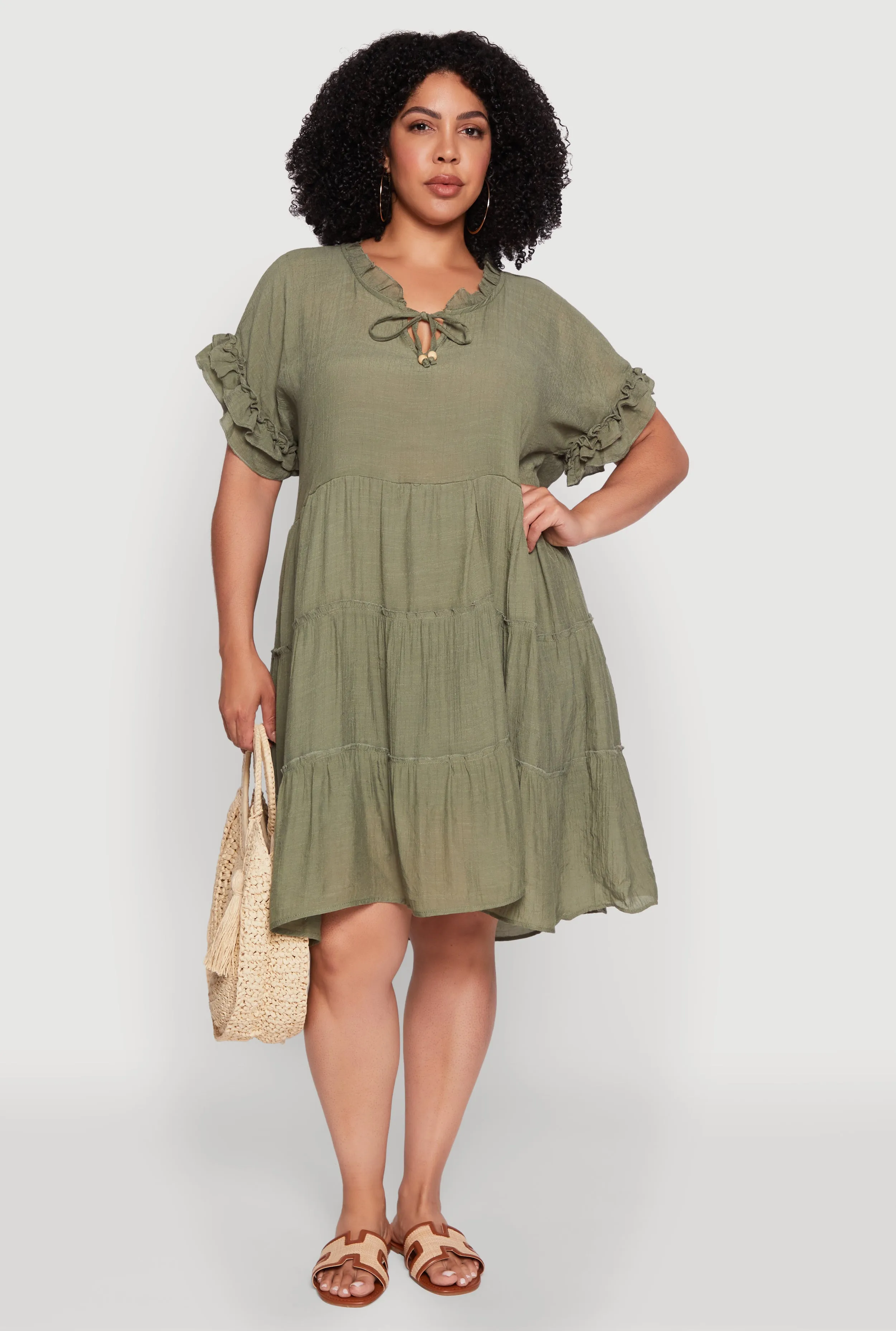 Plus Size Beaded Keyhole Tiered Midi Dress sold by Rainbow