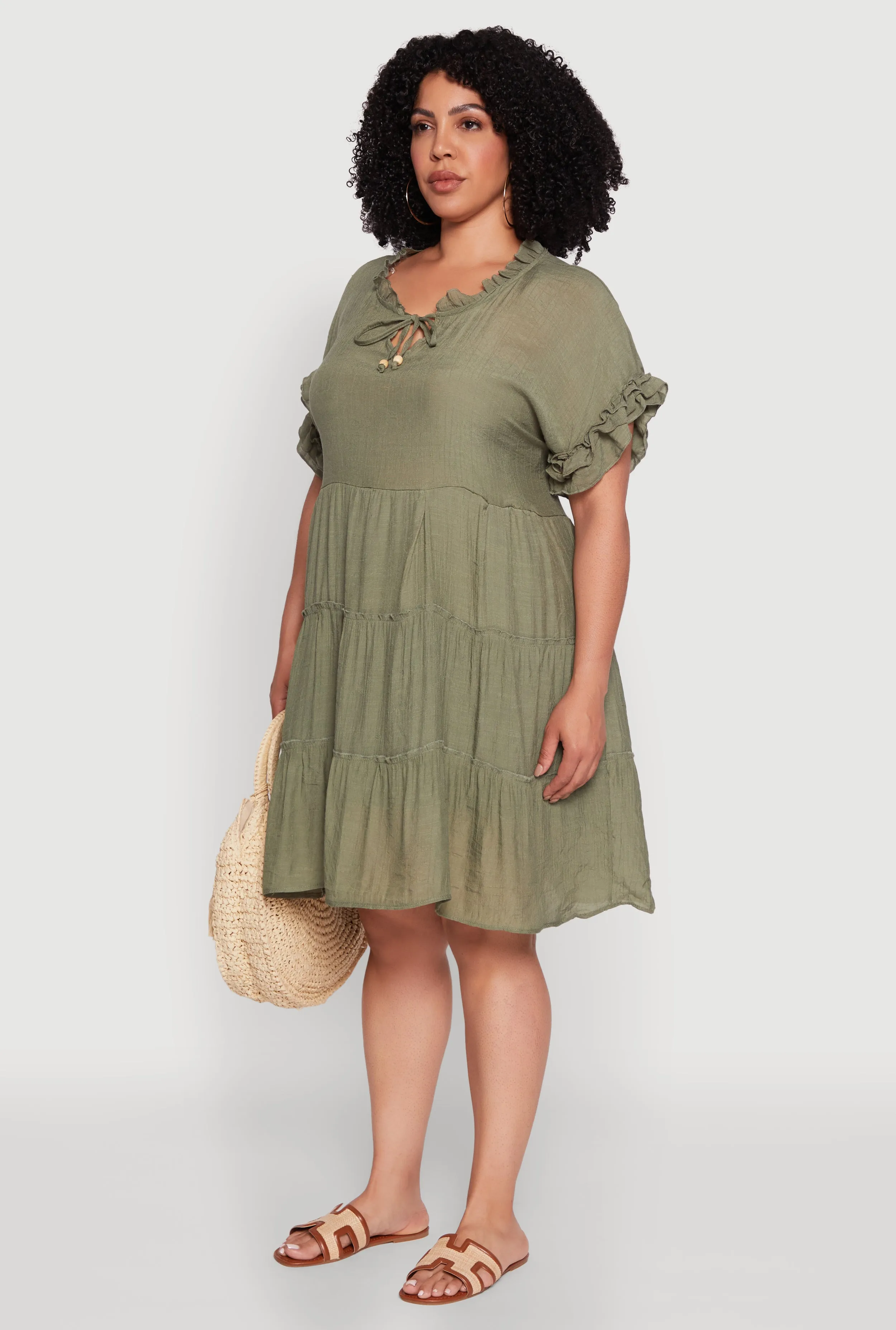 Plus Size Beaded Keyhole Tiered Midi Dress sold by Rainbow product image thumbnail 3