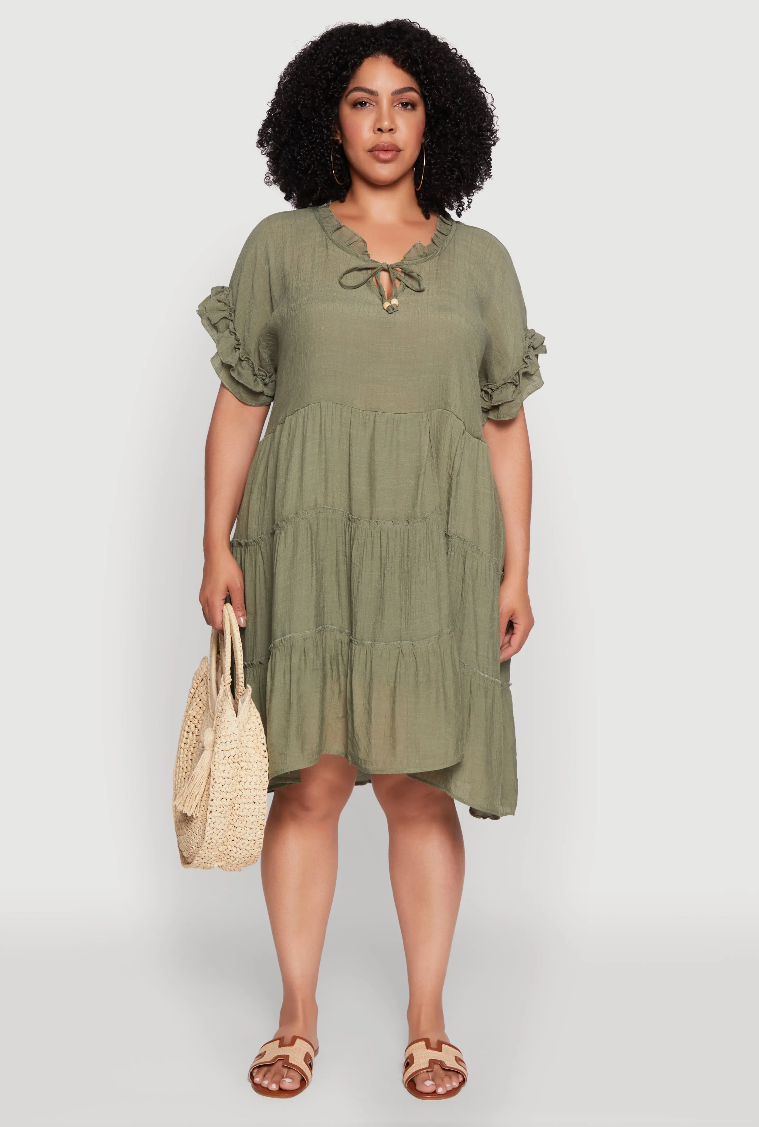 Plus Size Beaded Keyhole Tiered Midi Dress sold by Rainbow product image thumbnail 2