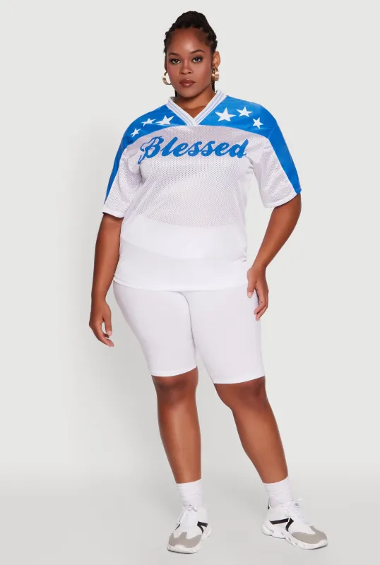 Plus Size Blessed Graphic V-Neck Jersey made by Rainbow