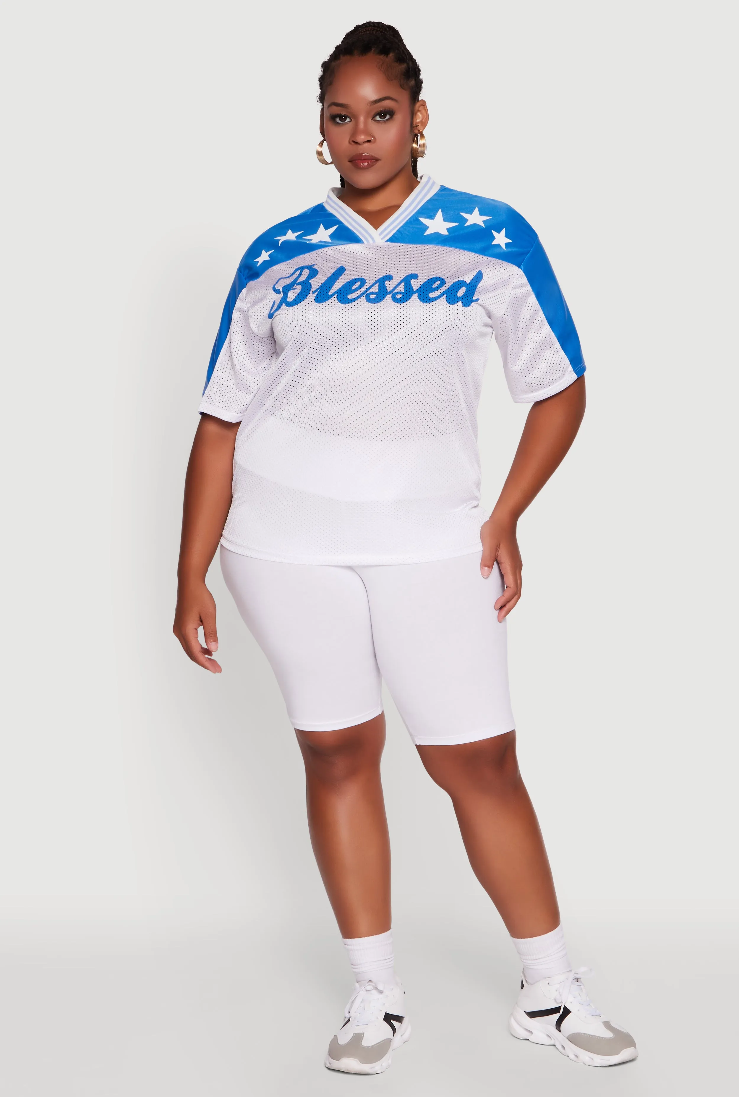 Plus Size Blessed Graphic V-Neck Jersey sold by Rainbow