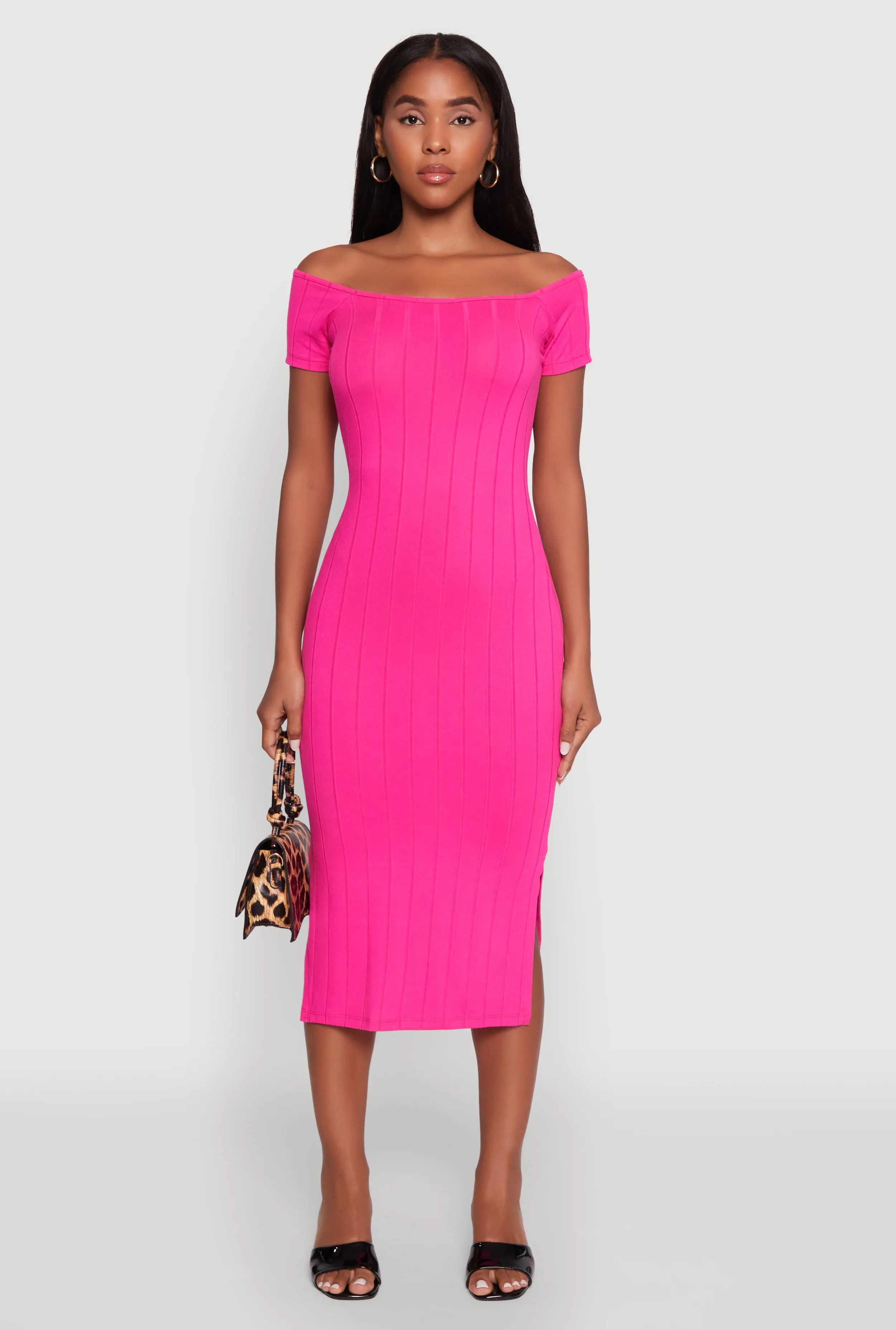 Rib Knit Side Slit Off The Shoulder Dress sold by Rainbow product image thumbnail 2