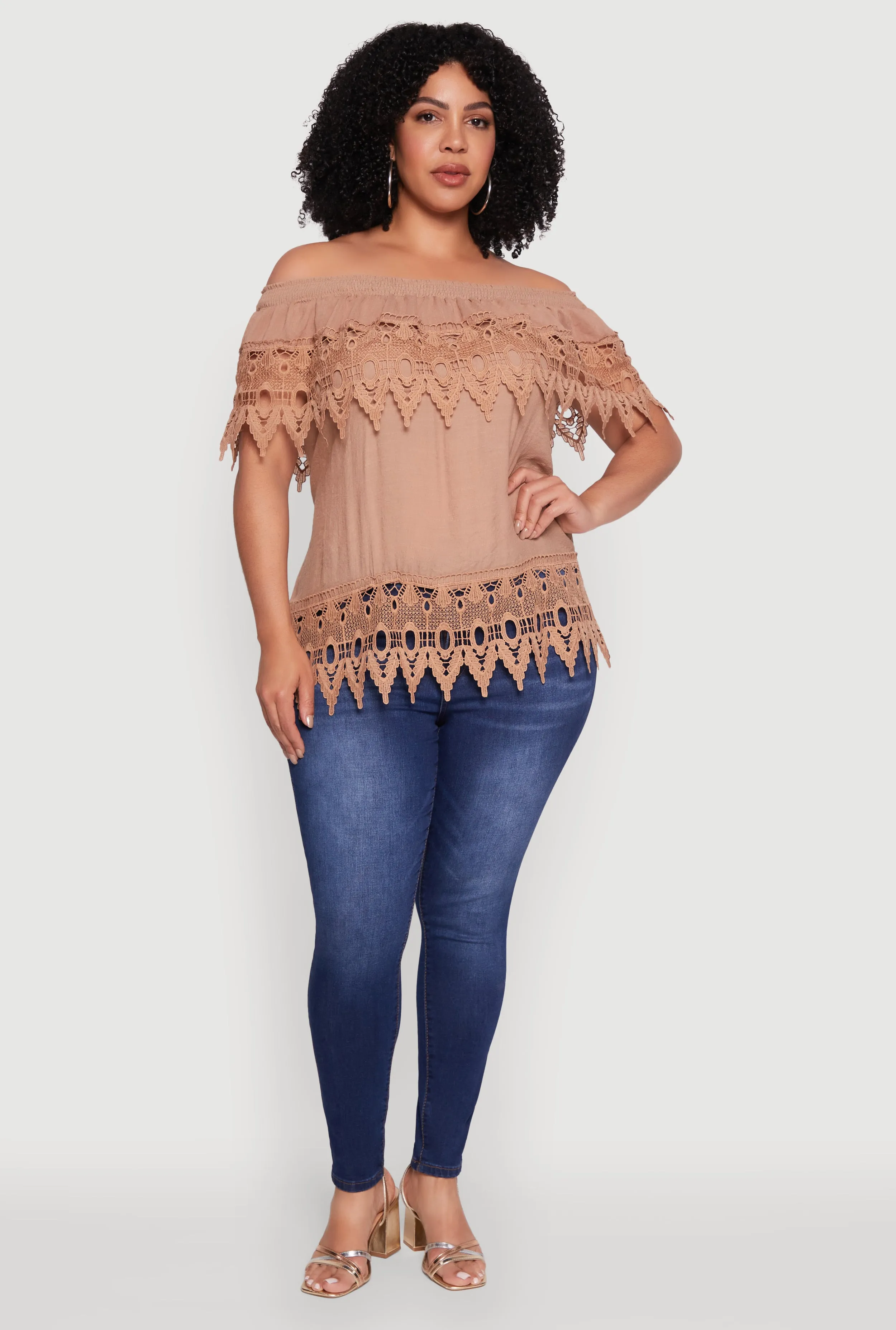 Plus Size Crochet Trim Off the Shoulder Blouse sold by Rainbow