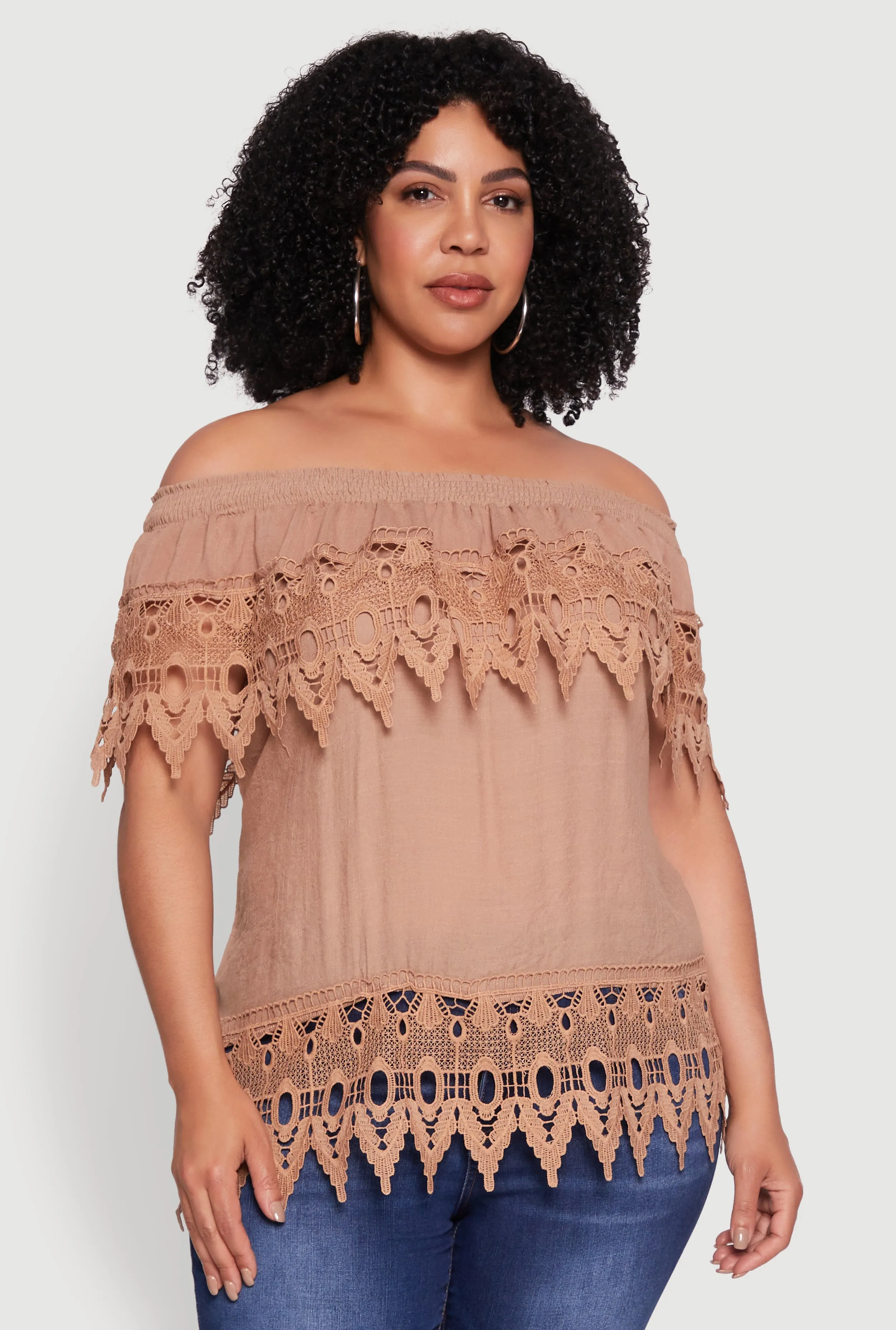 Plus Size Crochet Trim Off the Shoulder Blouse sold by Rainbow product image thumbnail 2
