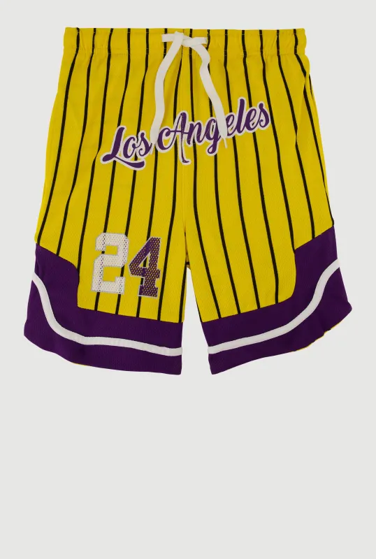 Boys Basketball Graphic Striped Jersey Mesh Shorts sold by Rainbow