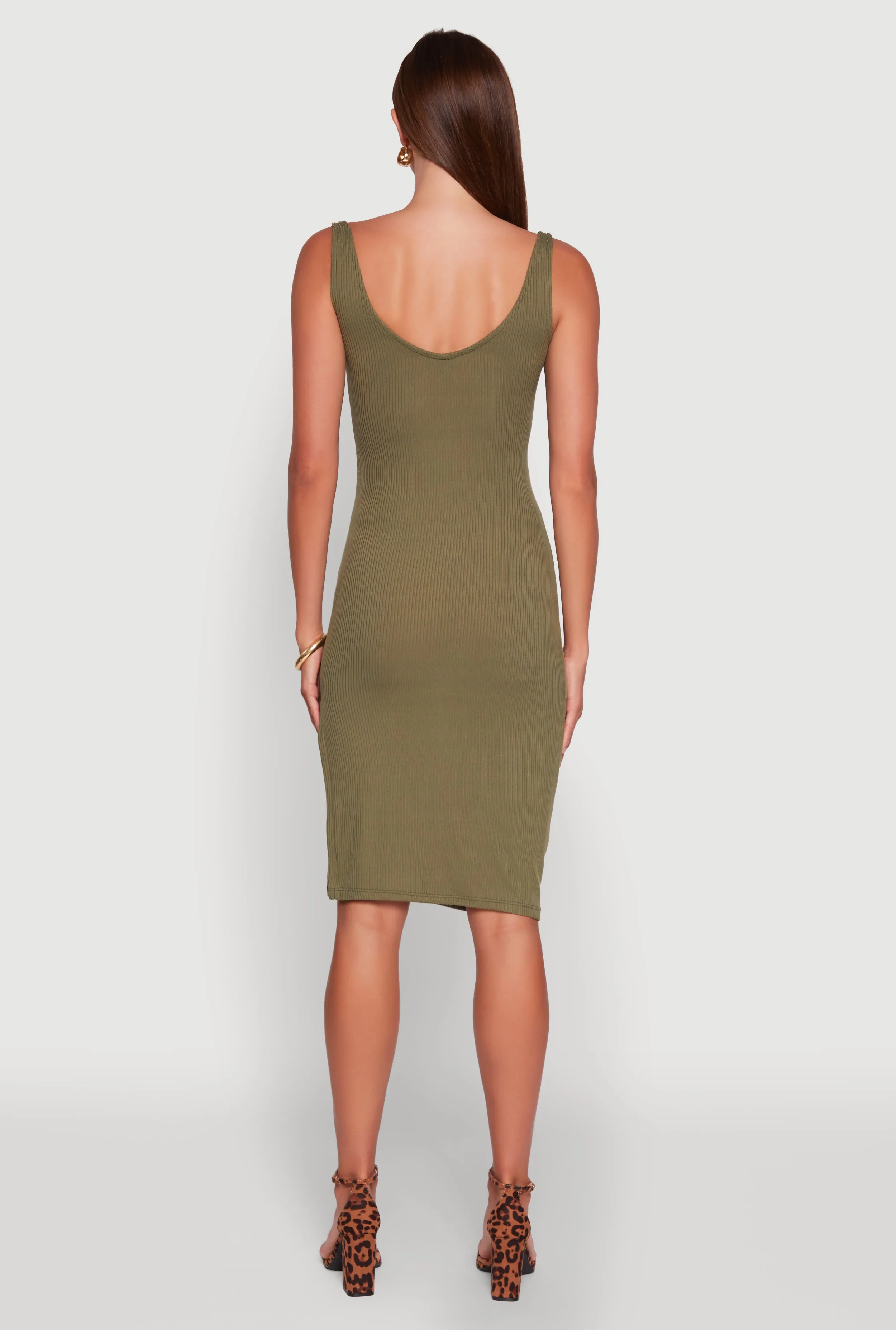 Rib Knit Side Slit Ruched Side Midi Dress sold by Rainbow product image thumbnail 5