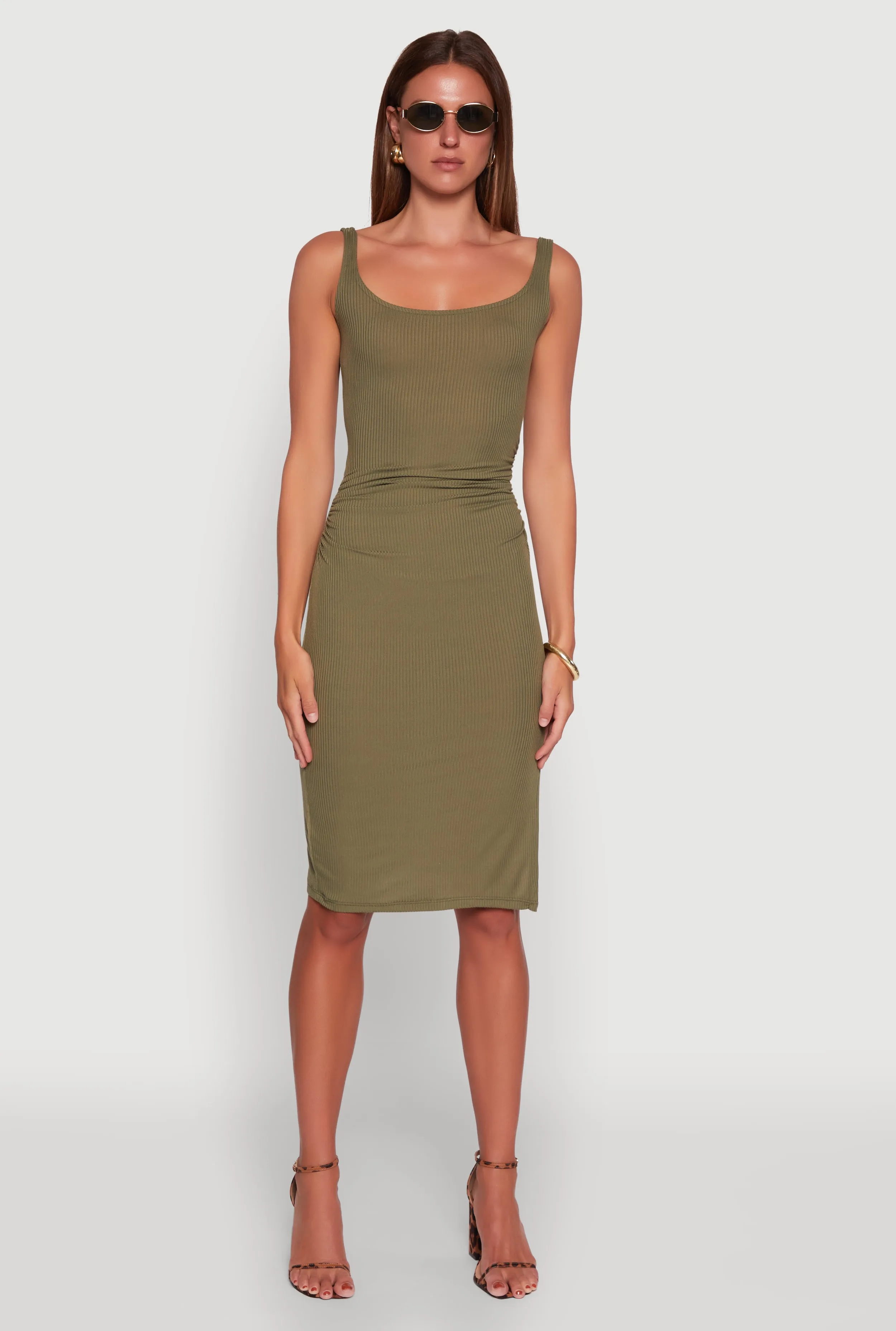 Rib Knit Side Slit Ruched Side Midi Dress sold by Rainbow product image thumbnail 2