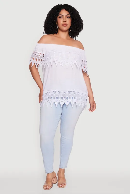 Plus Size Crochet Trim Off the Shoulder Blouse sold by Rainbow