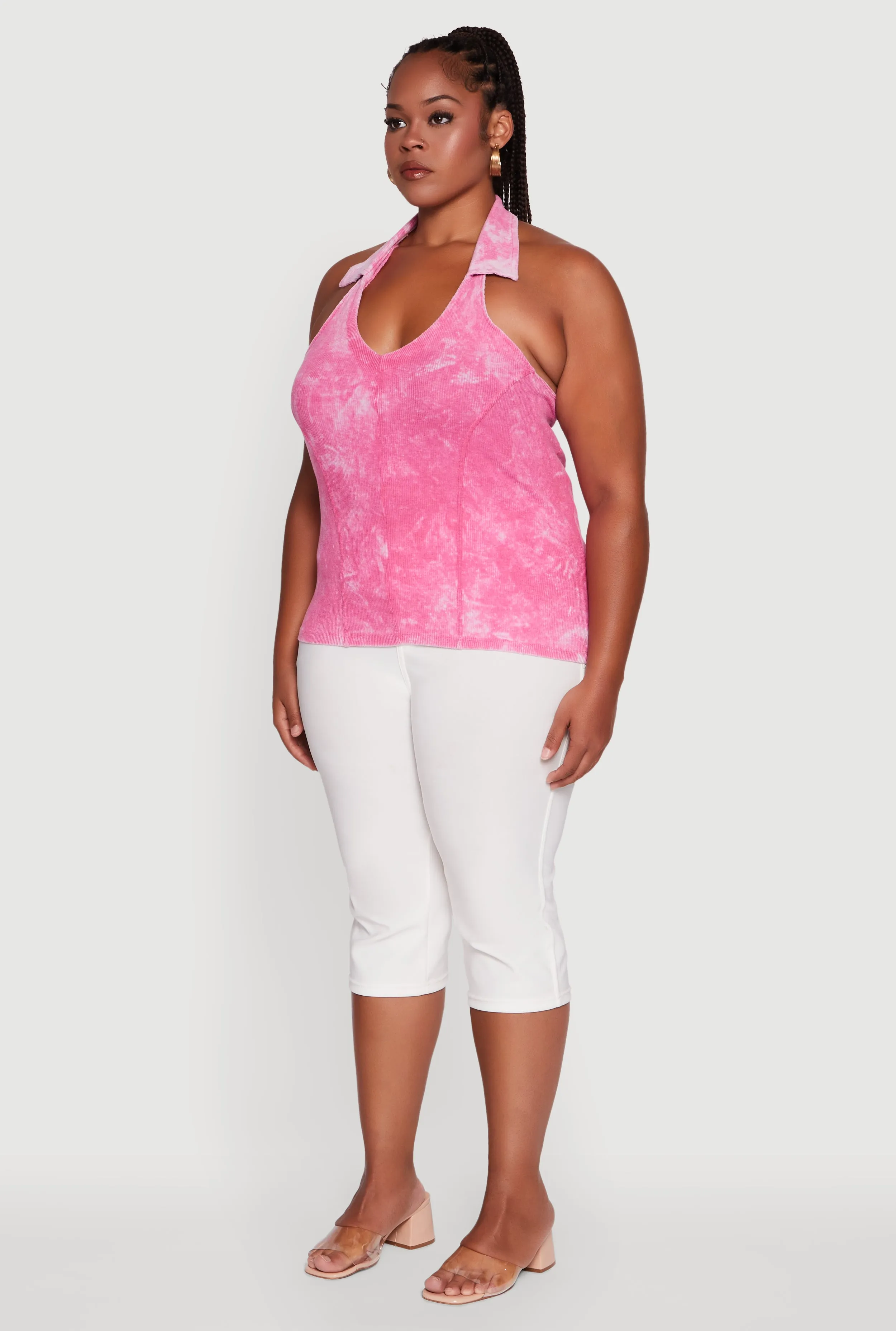 Plus Size Ribbed Knit Acid Wash Halter Top sold by Rainbow product image thumbnail 5