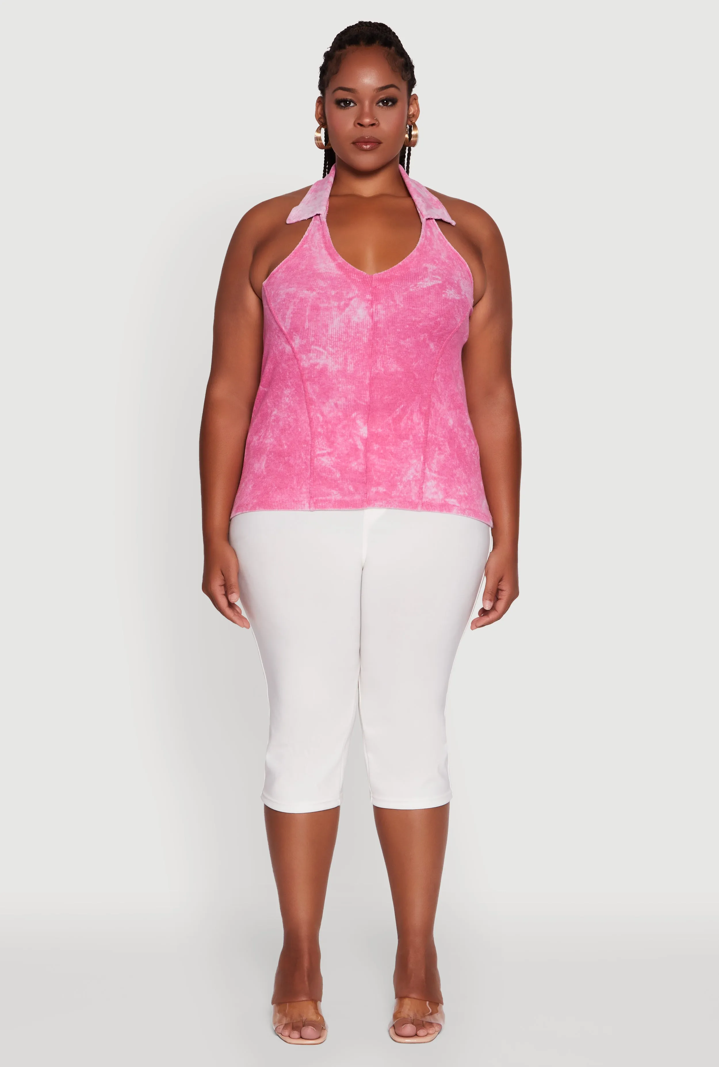 Plus Size Ribbed Knit Acid Wash Halter Top sold by Rainbow product image thumbnail 3