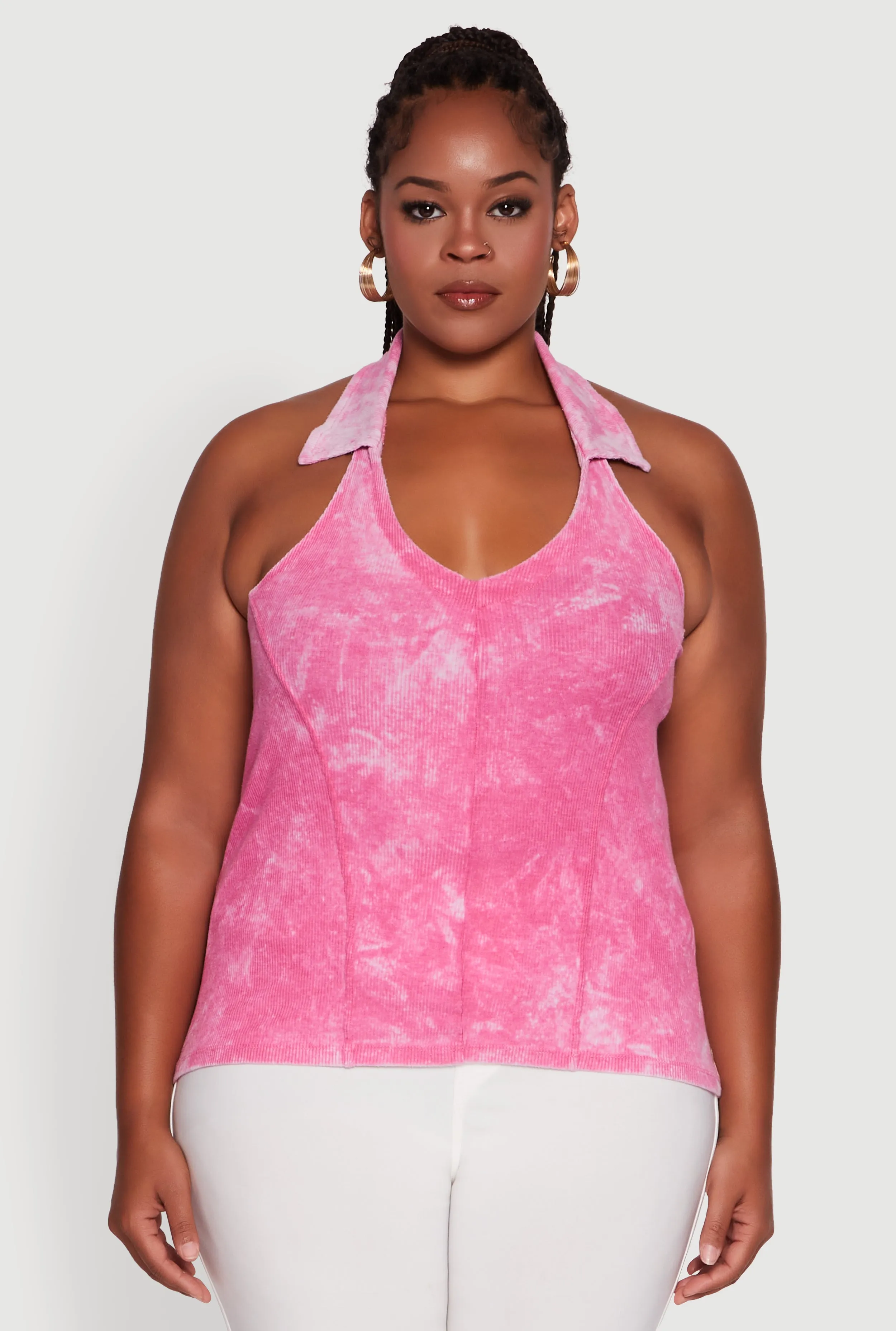 Plus Size Ribbed Knit Acid Wash Halter Top sold by Rainbow product image thumbnail 2