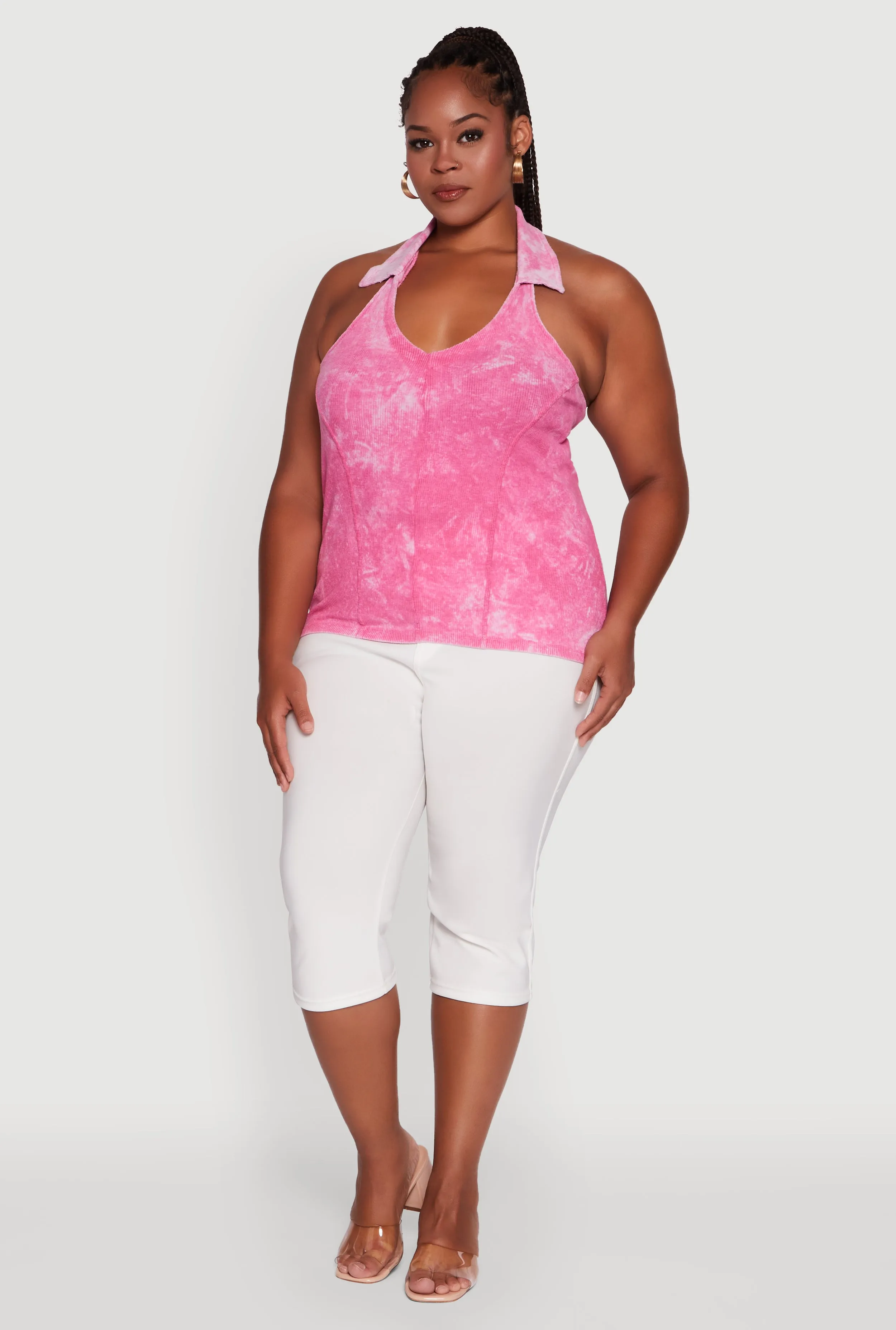 Plus Size Ribbed Knit Acid Wash Halter Top sold by Rainbow