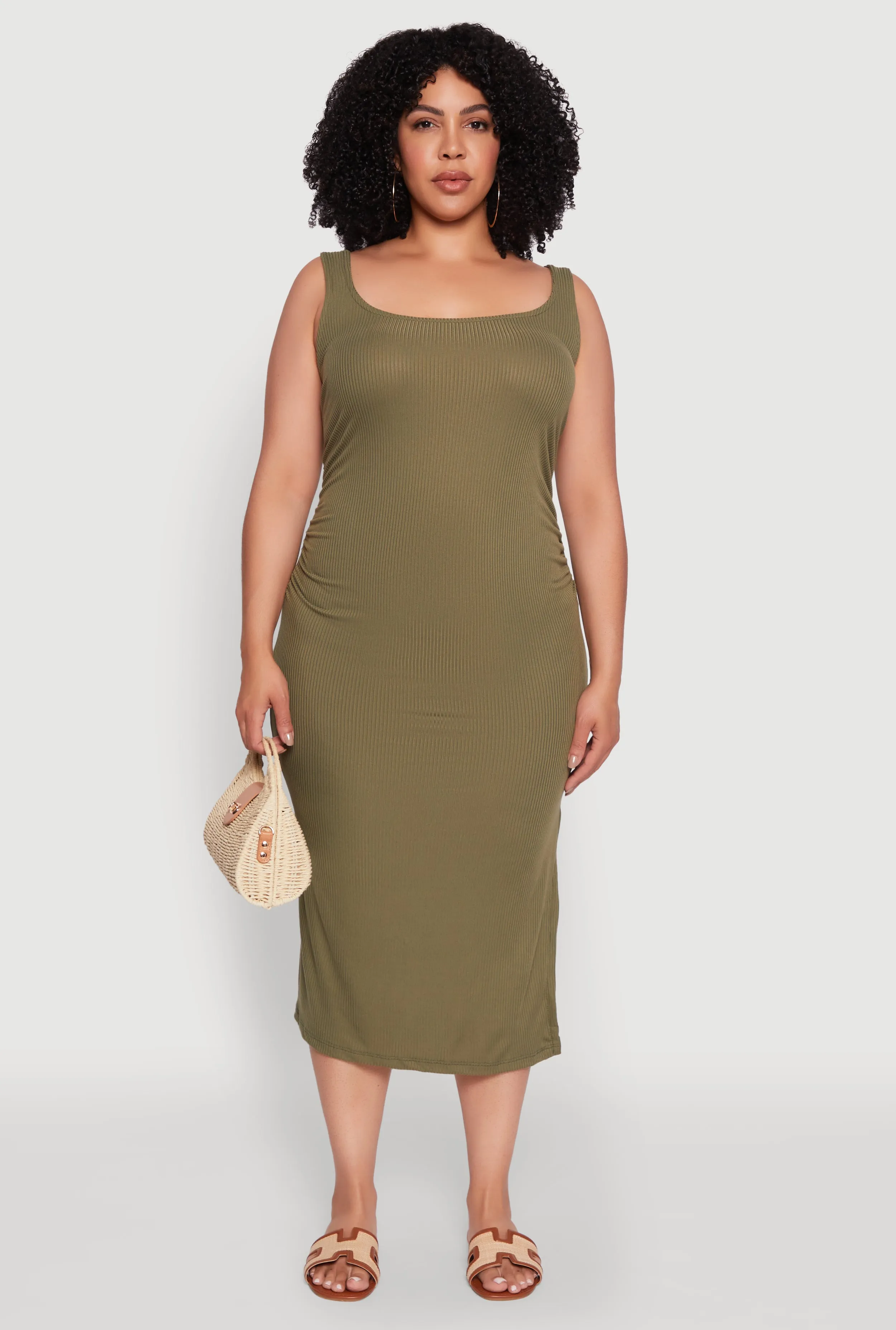 Plus Size Ribbed Knit Side Slit Ruched Tank Dress sold by Rainbow product image thumbnail 2
