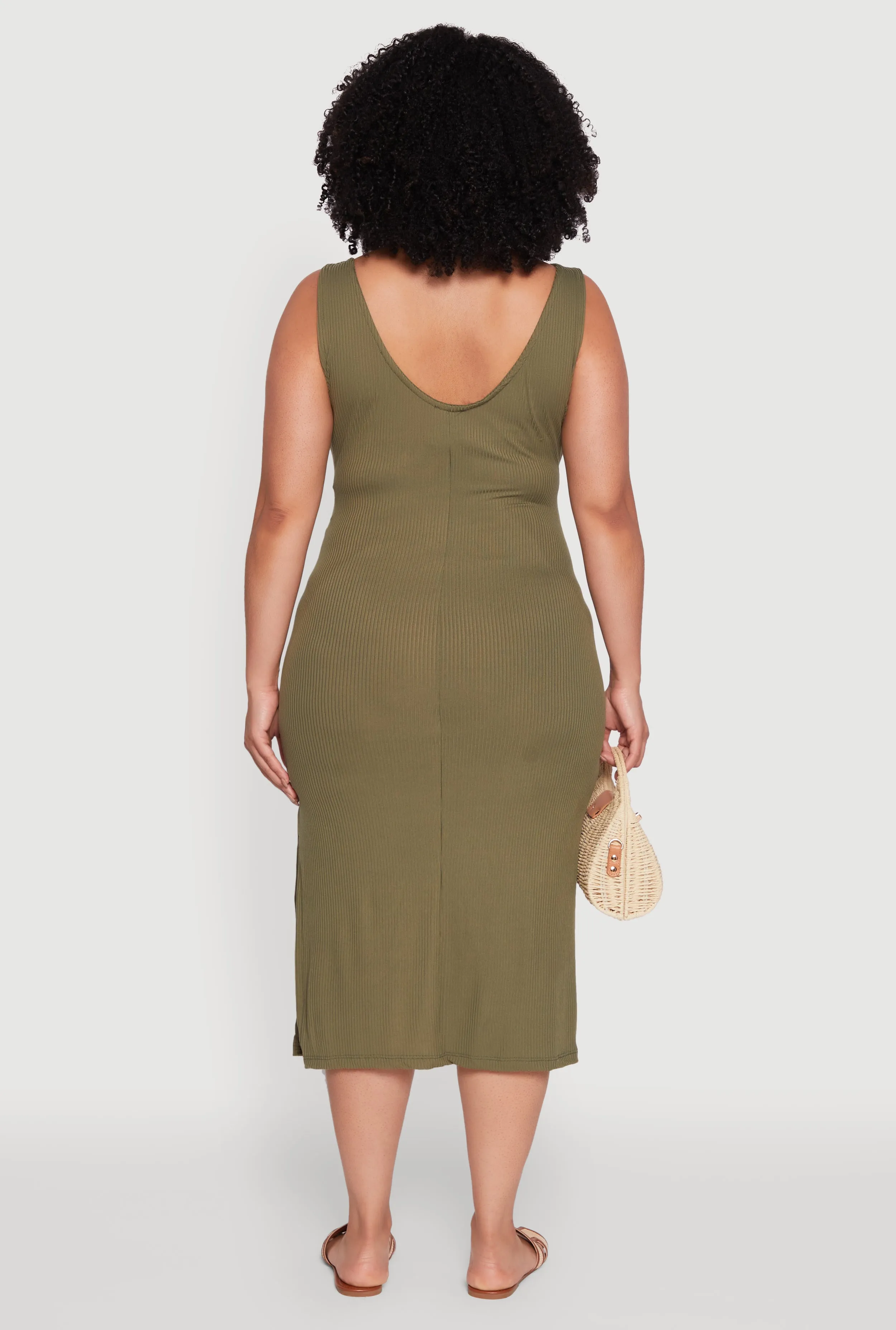Plus Size Ribbed Knit Side Slit Ruched Tank Dress sold by Rainbow product image thumbnail 5