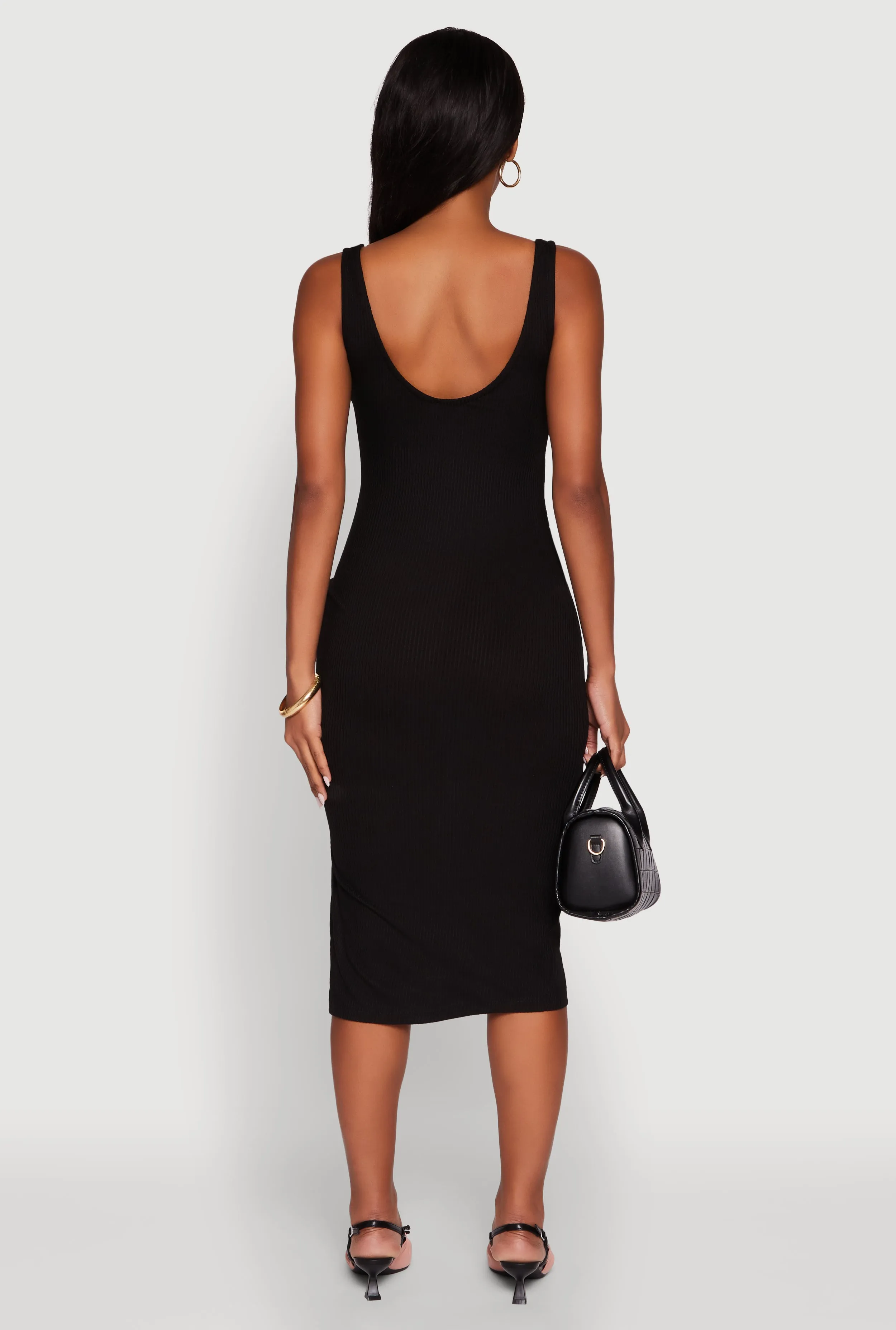 Rib Knit Side Slit Ruched Side Midi Dress sold by Rainbow product image thumbnail 5