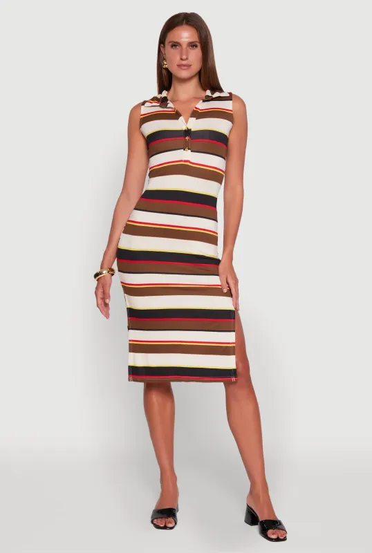 Striped Sleeveless Side Slit Shirt Dress sold by Rainbow