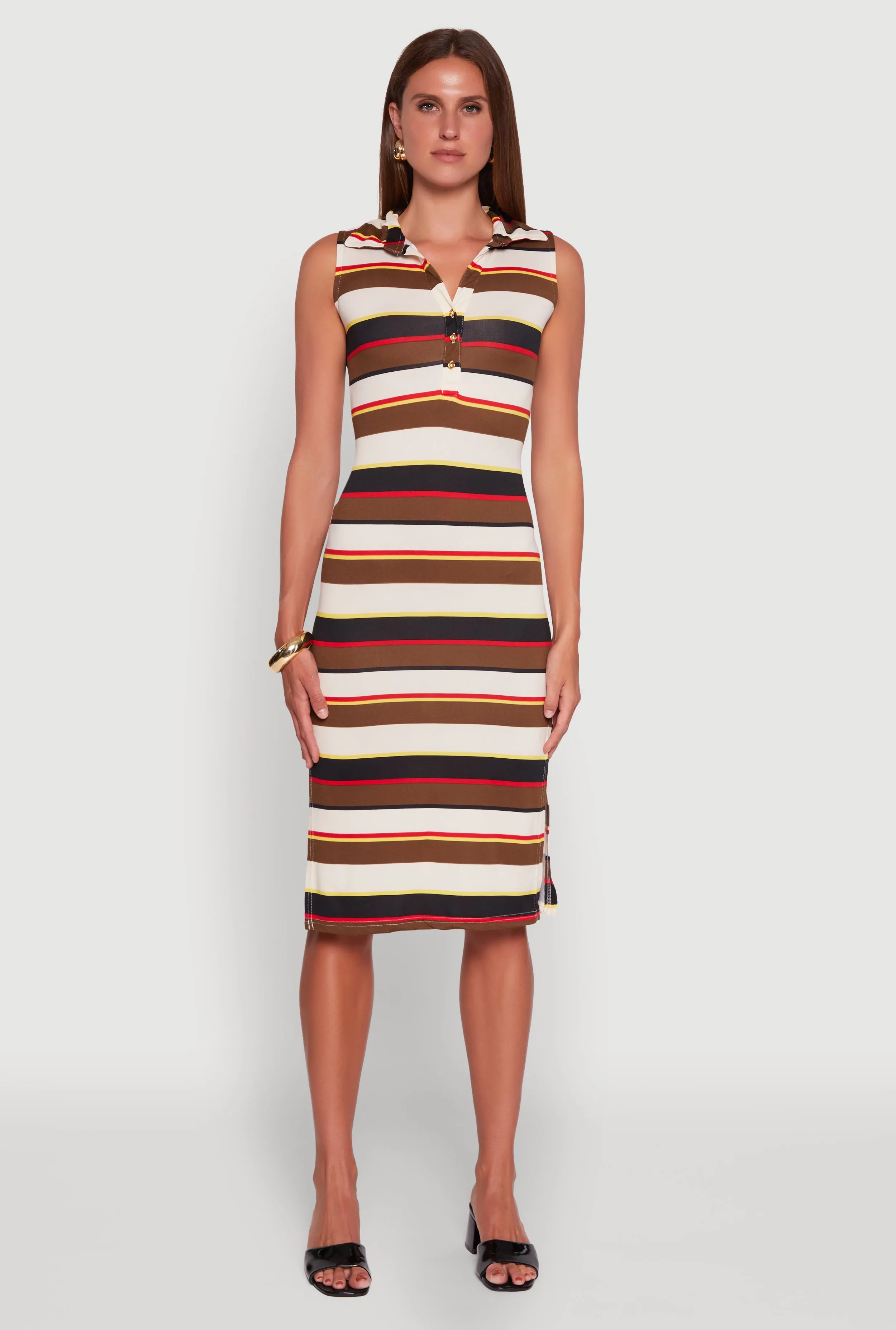 Striped Sleeveless Side Slit Shirt Dress sold by Rainbow product image thumbnail 2