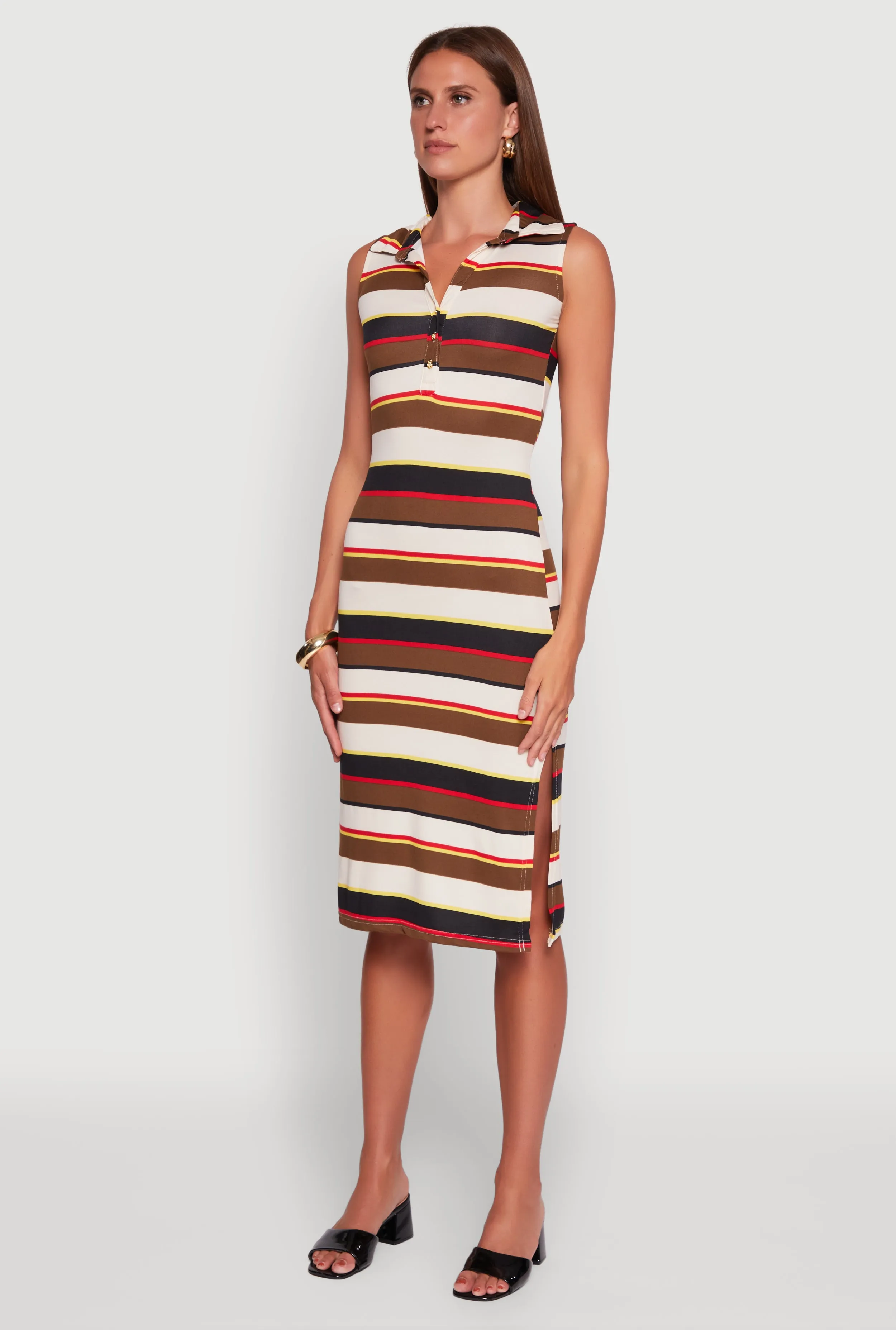 Striped Sleeveless Side Slit Shirt Dress sold by Rainbow product image thumbnail 3