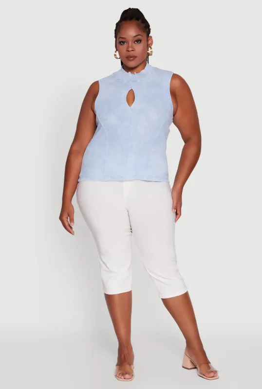 Plus Size Acid Wash Keyhole Mock Neck Tank Top sold by Rainbow