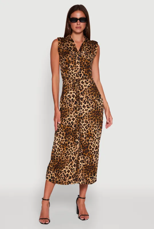 Patterned Button Front Sleeveless Maxi Shirt Dress sold by Rainbow