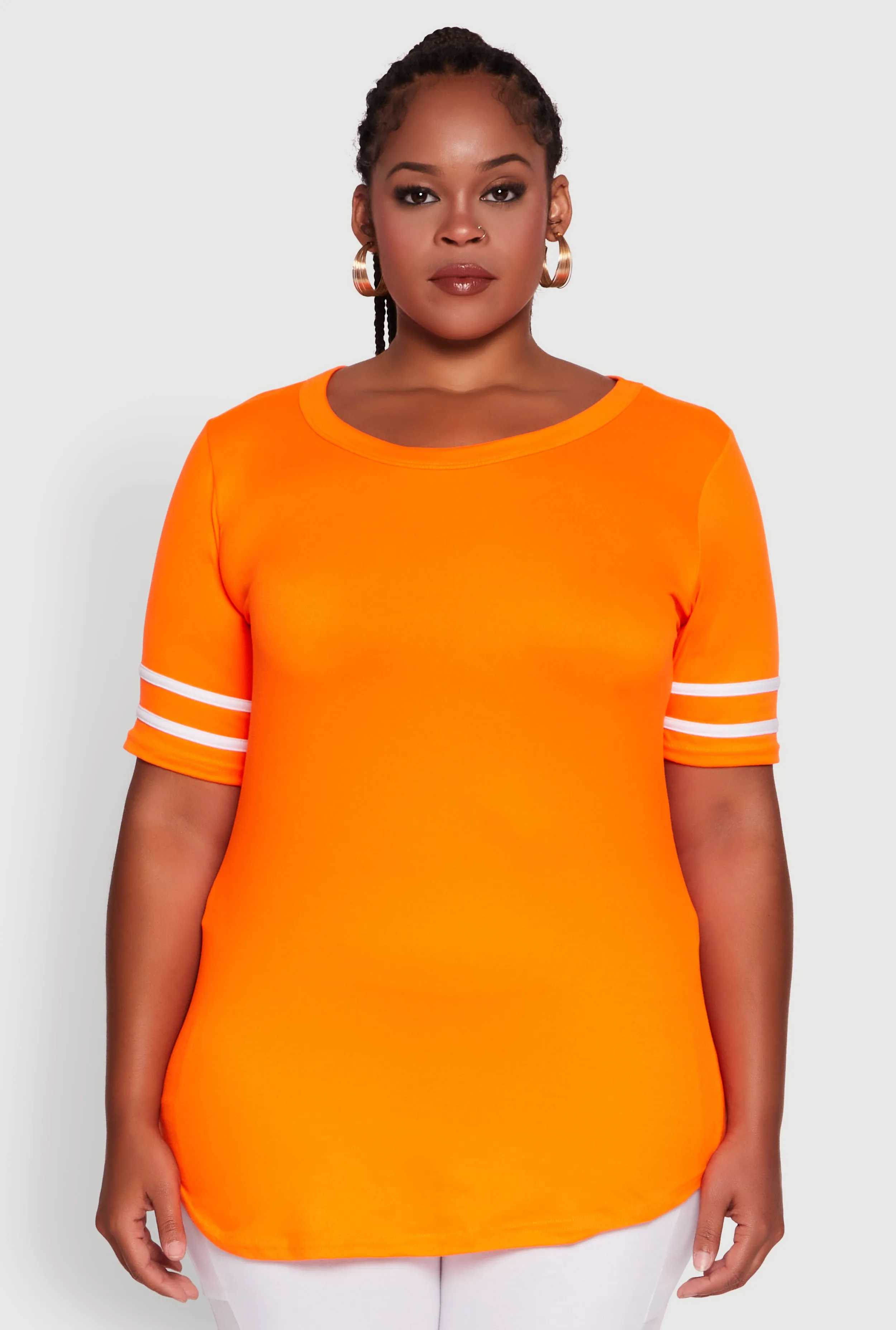 Plus Size Classic Fit Tunic T-Shirt with Varsity Stripes sold by Rainbow product image thumbnail 2