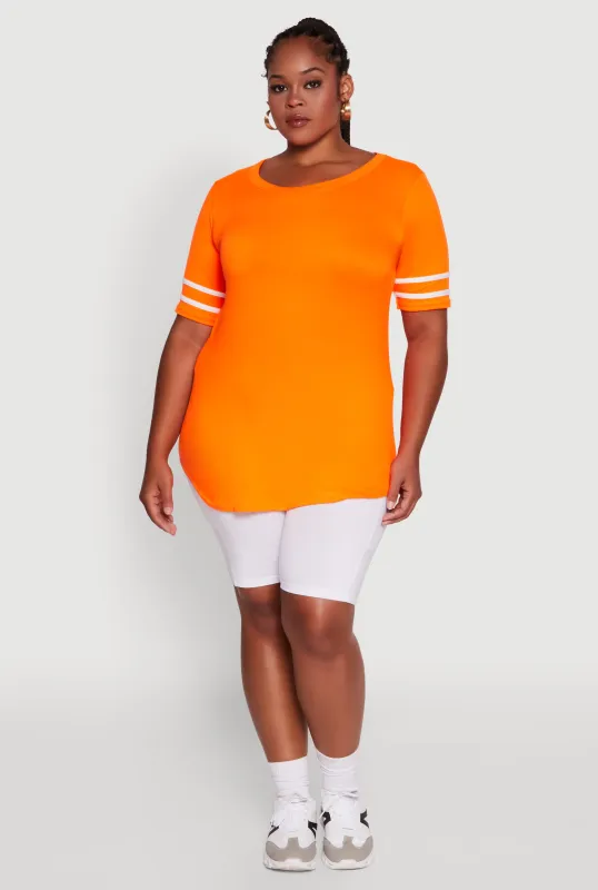 Plus Size Classic Fit Tunic T-Shirt with Varsity Stripes sold by Rainbow
