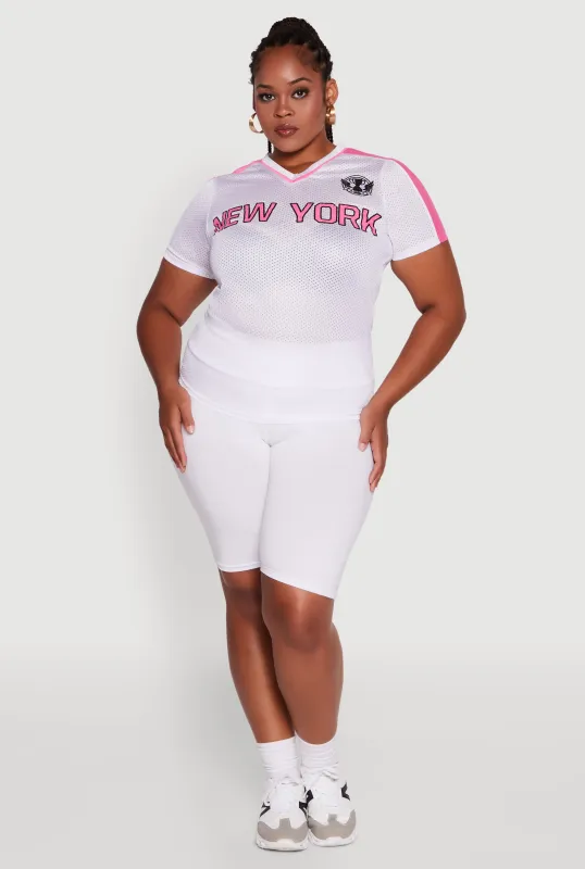 Plus Size Trendy V-Neck New York Graphic Jersey sold by Rainbow