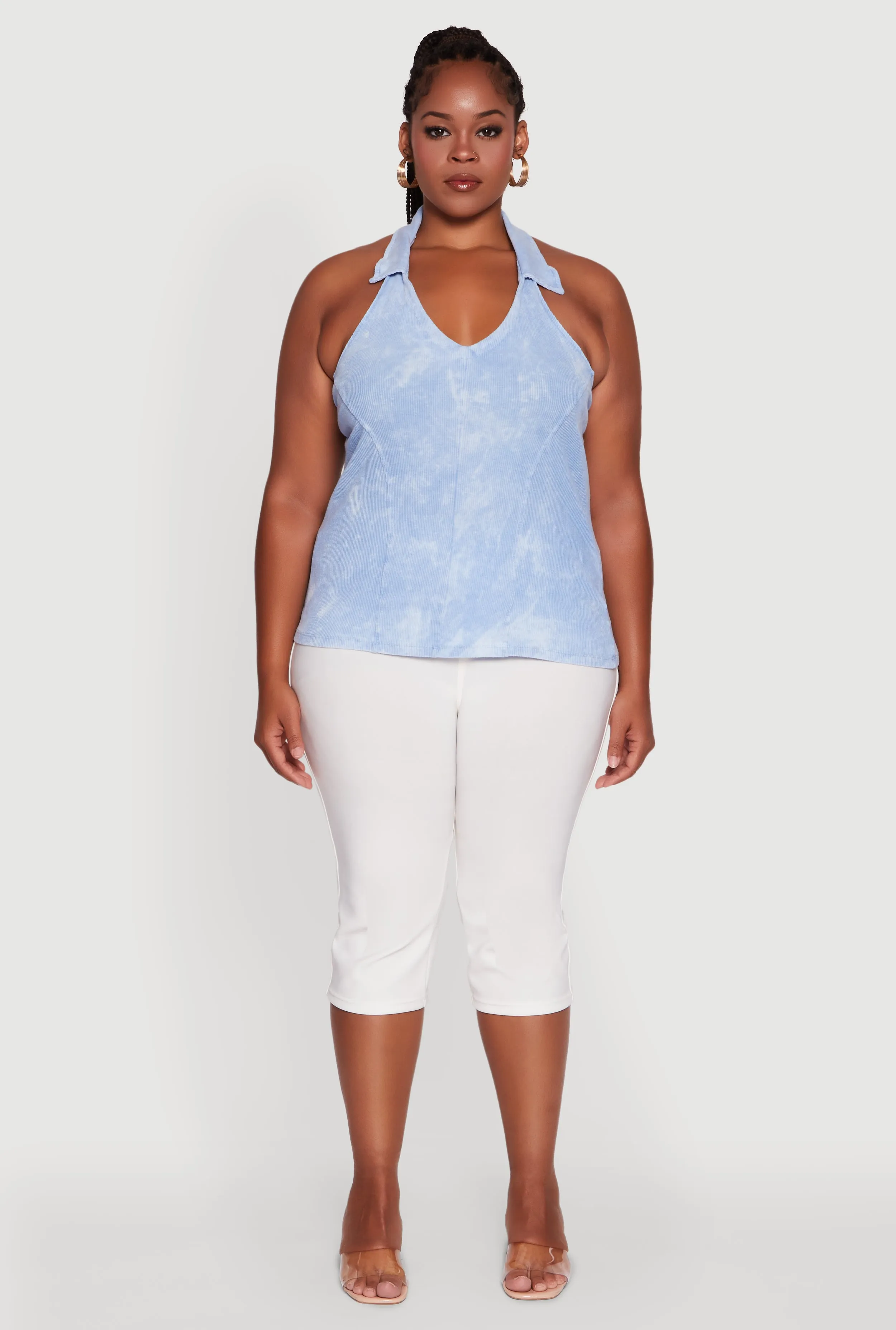 Plus Size Ribbed Knit Acid Wash Halter Top sold by Rainbow product image thumbnail 3