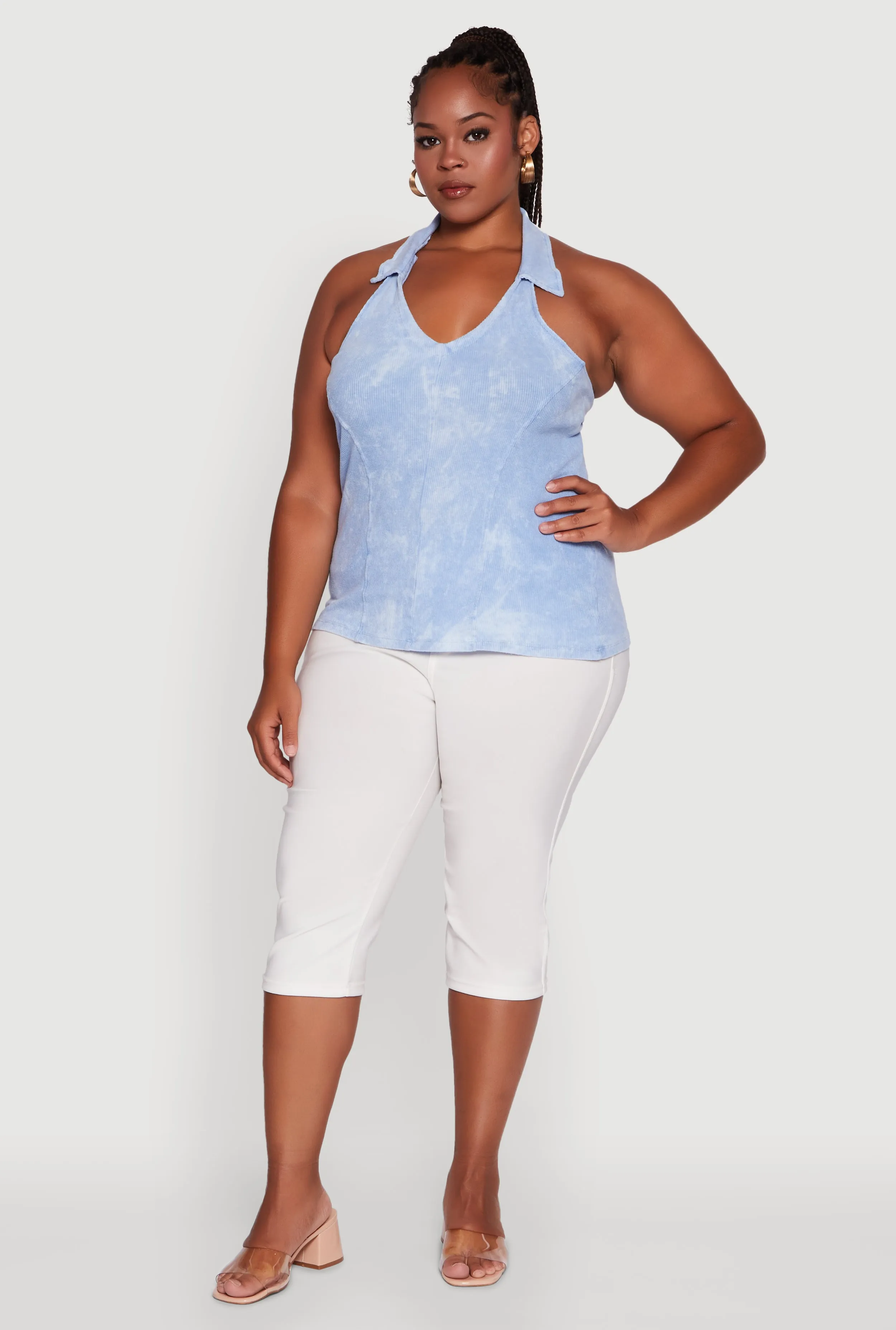 Plus Size Ribbed Knit Acid Wash Halter Top sold by Rainbow