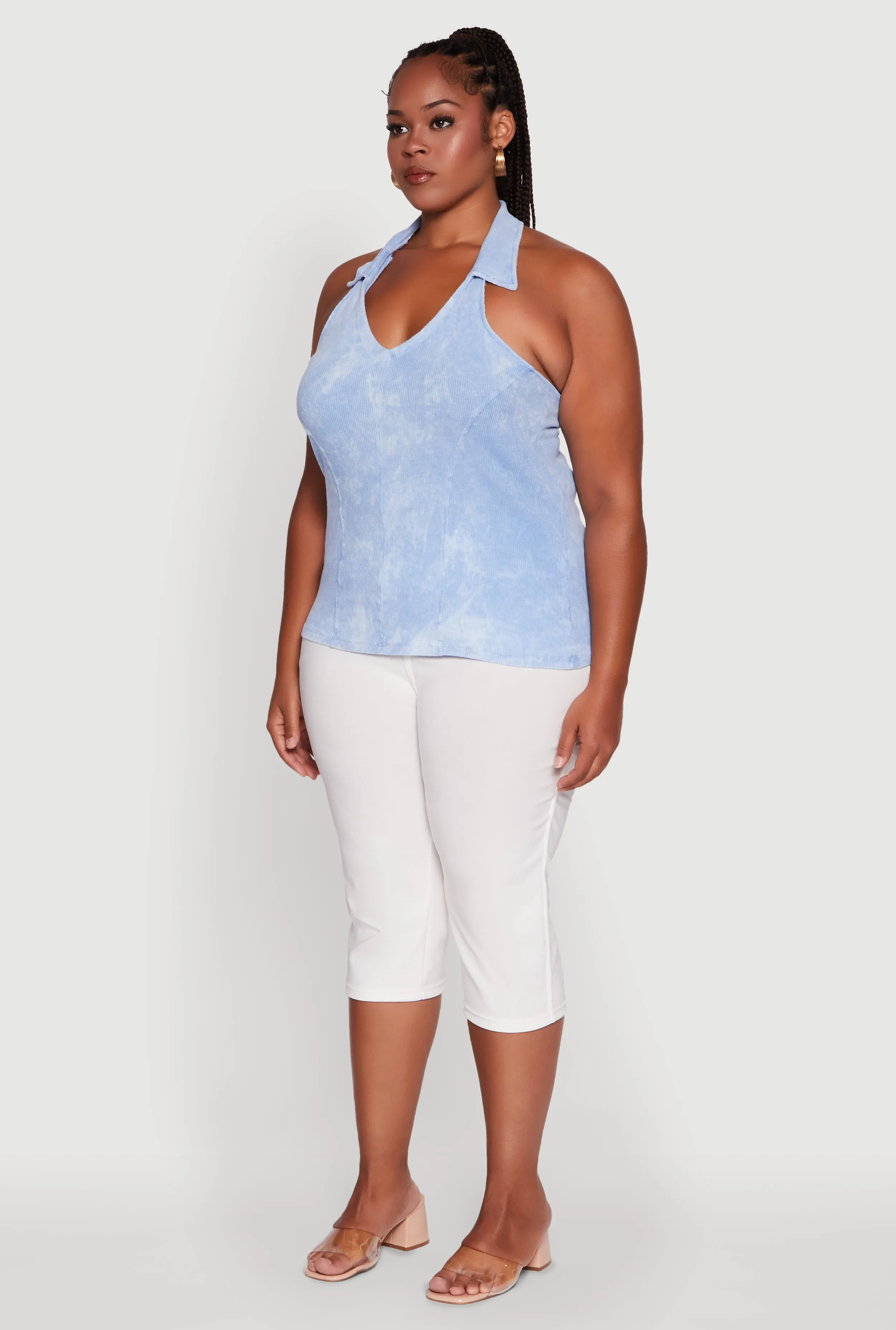 Plus Size Ribbed Knit Acid Wash Halter Top sold by Rainbow product image thumbnail 5