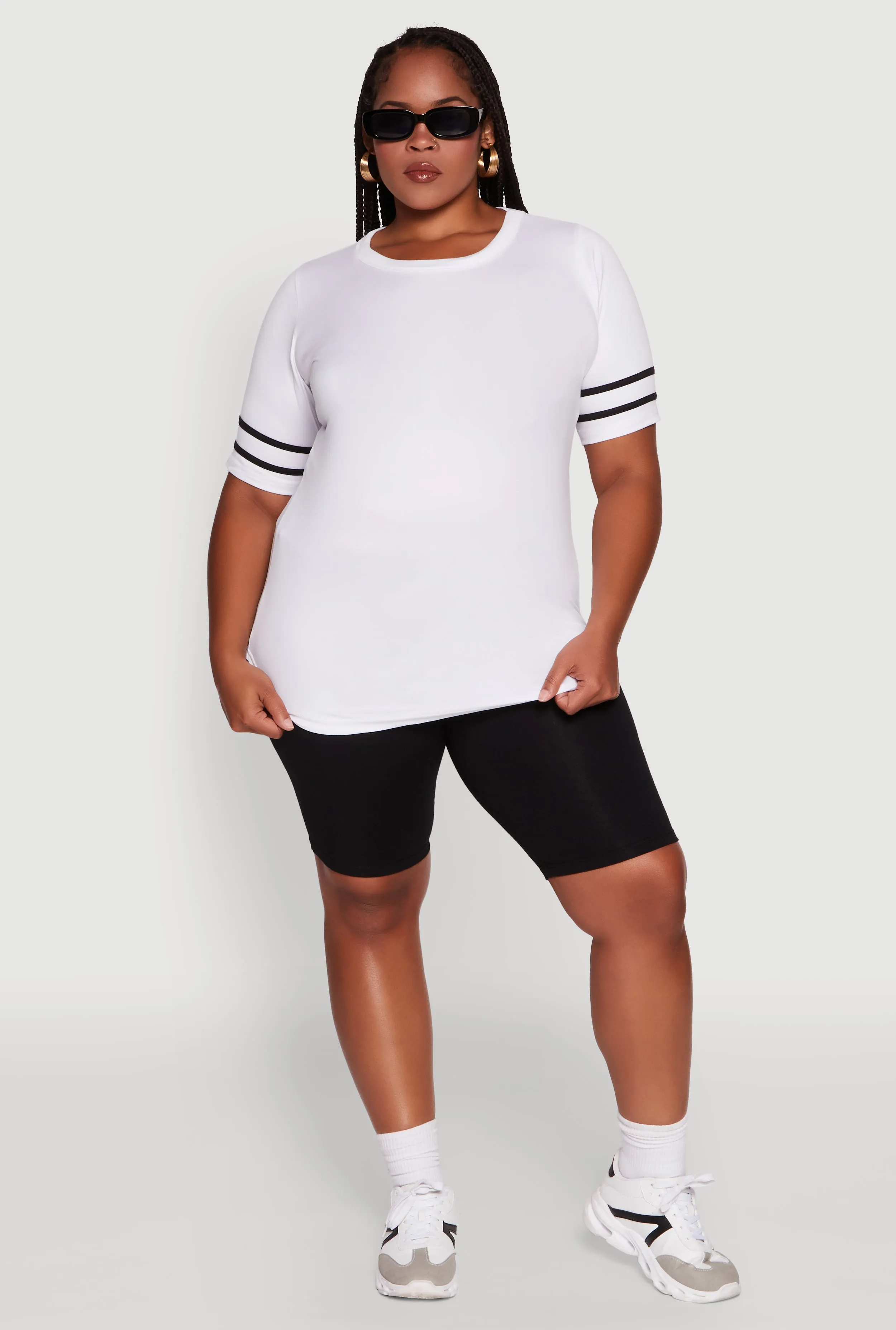 Plus Size Classic Fit Tunic T-Shirt with Varsity Stripes sold by Rainbow