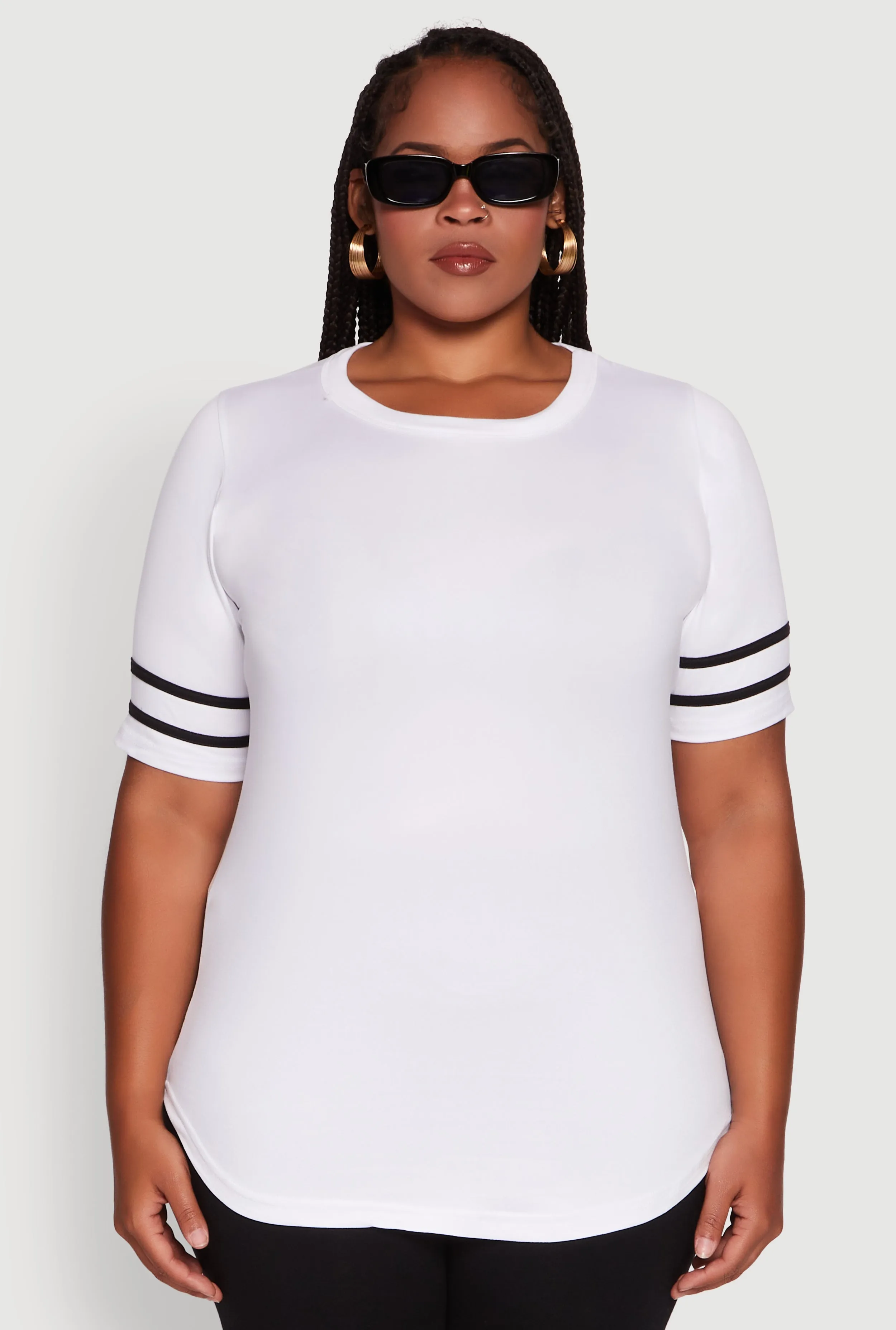 Plus Size Classic Fit Tunic T-Shirt with Varsity Stripes sold by Rainbow product image thumbnail 2