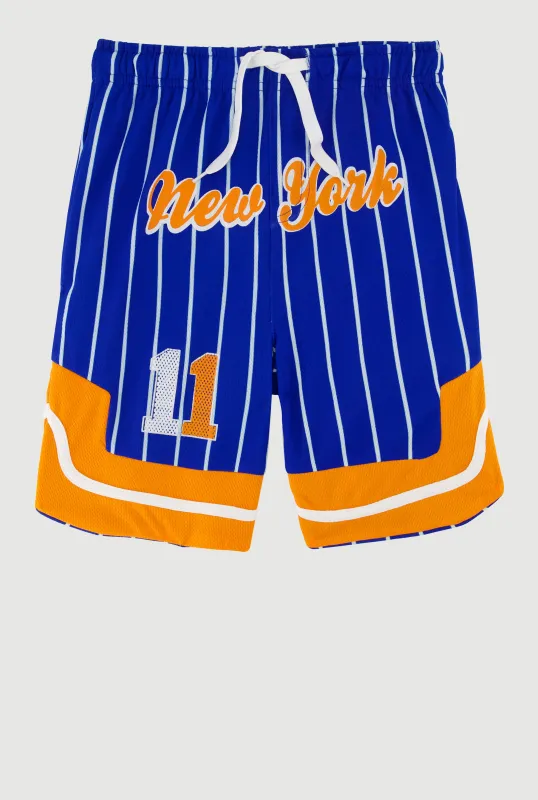 Boys Basketball Graphic Striped Jersey Mesh Shorts sold by Rainbow