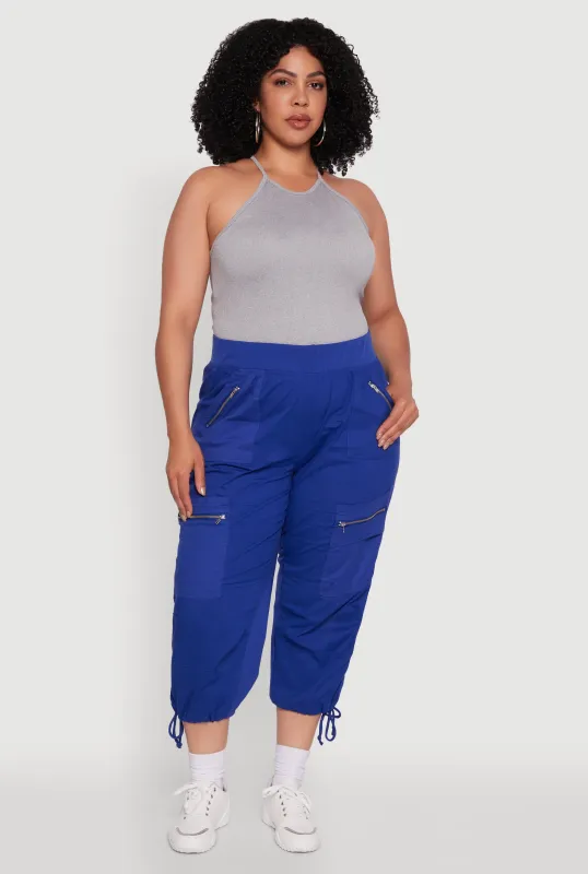 Plus Size Elastic High Waisted Drawstring Hem Capris Pants sold by Rainbow