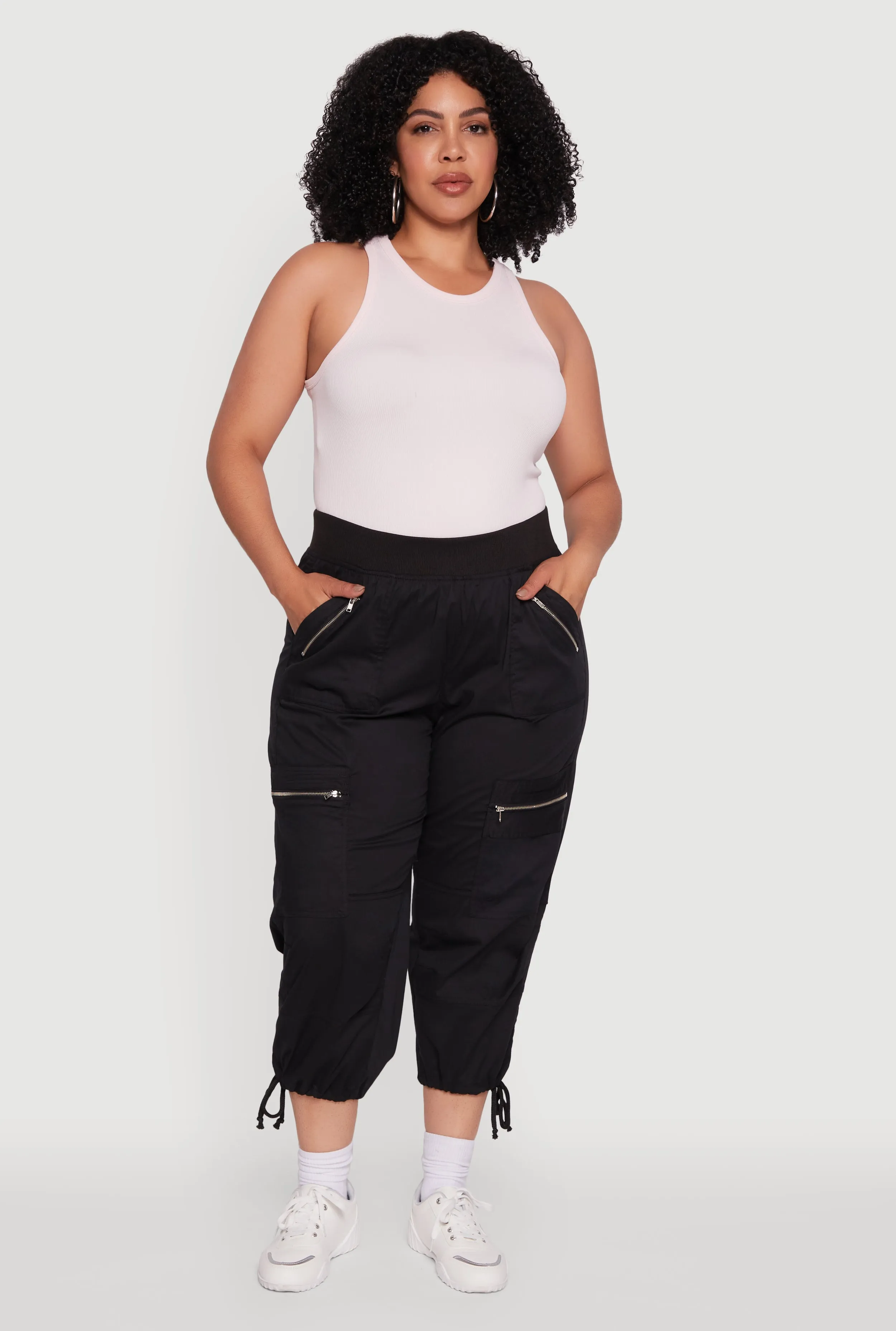 Plus Size Elastic High Waisted Drawstring Hem Capris Pants sold by Rainbow