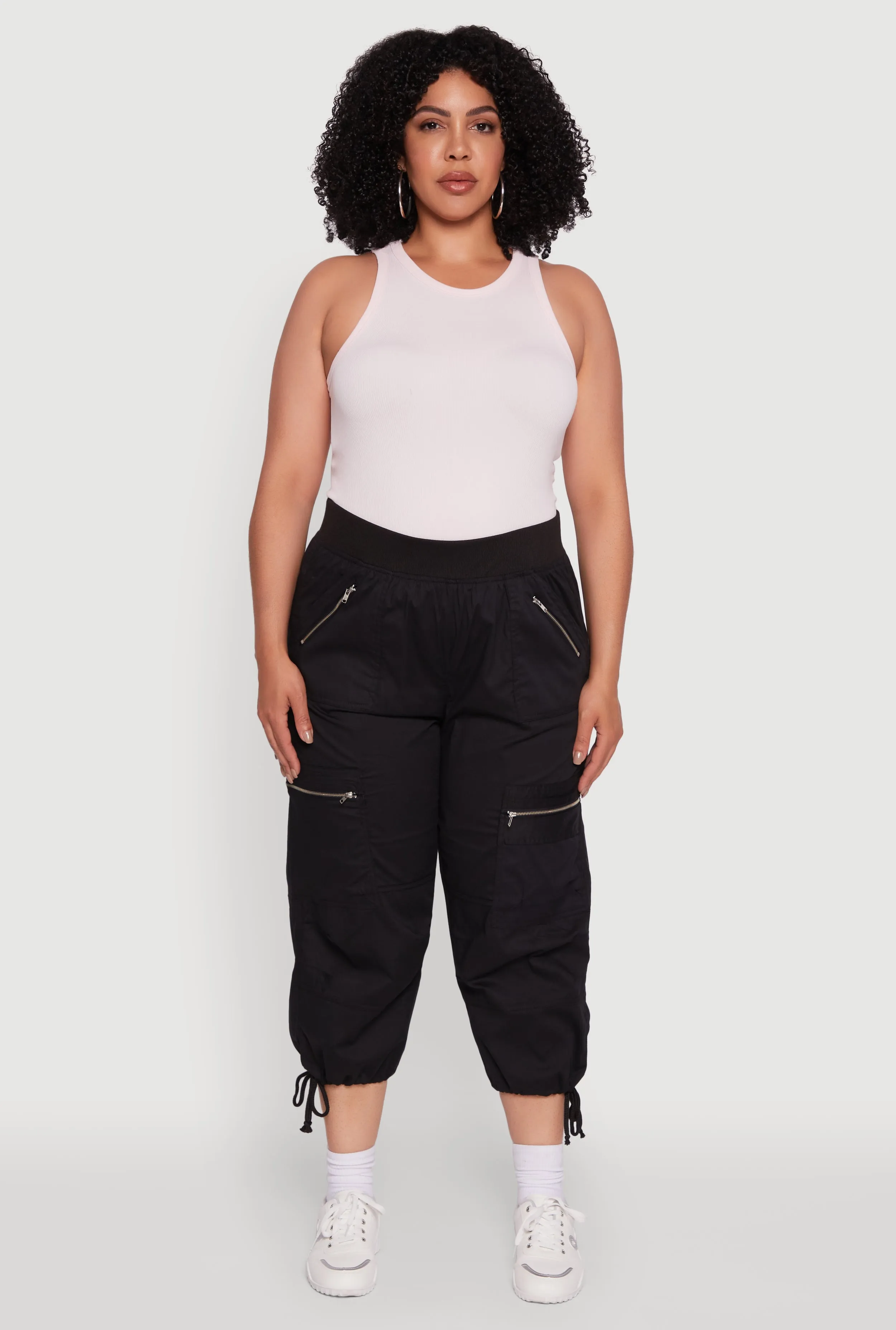 Plus Size Elastic High Waisted Drawstring Hem Capris Pants sold by Rainbow product image thumbnail 2