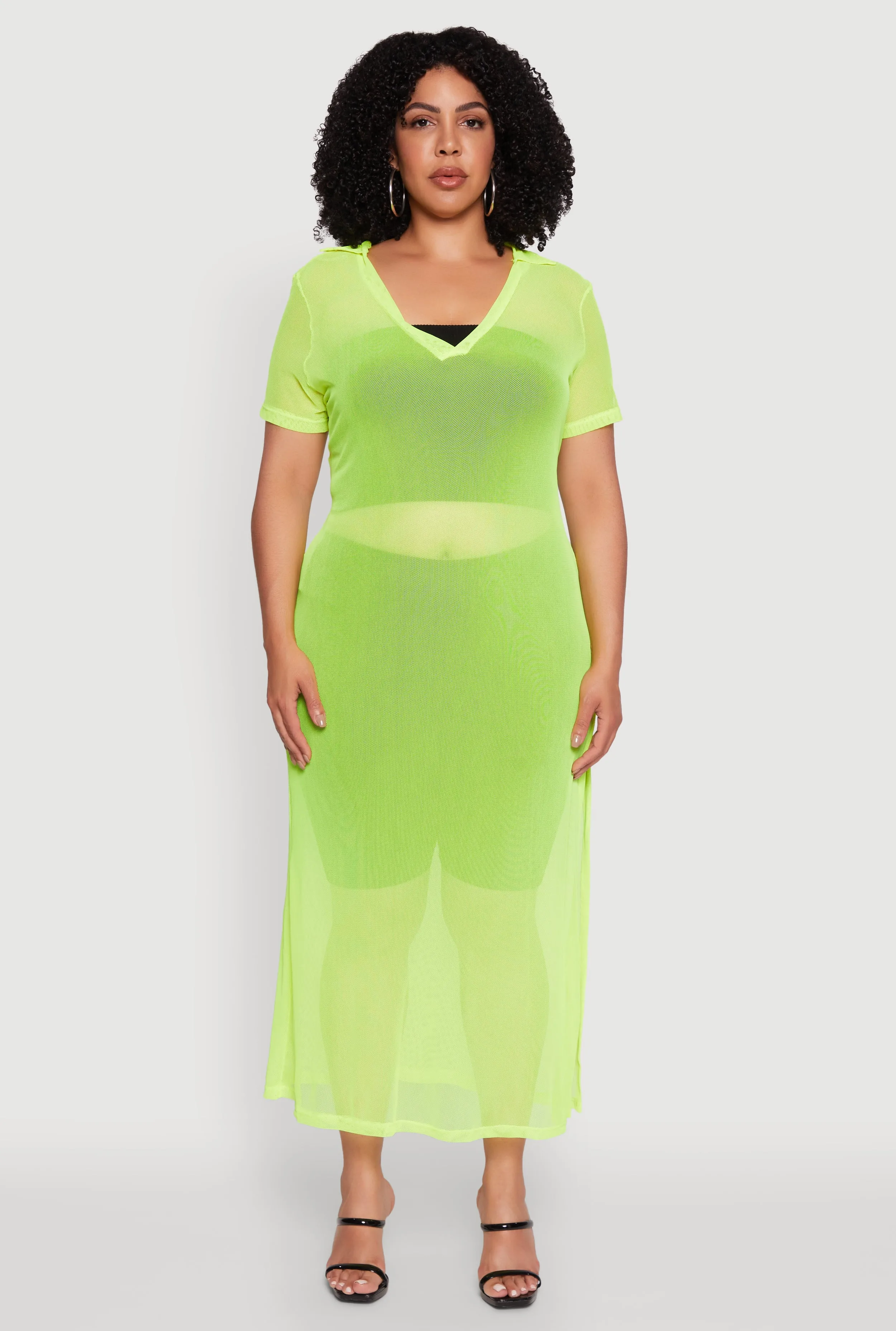 Plus Size Side Slit Collared Mesh Maxi Top sold by Rainbow product image thumbnail 2