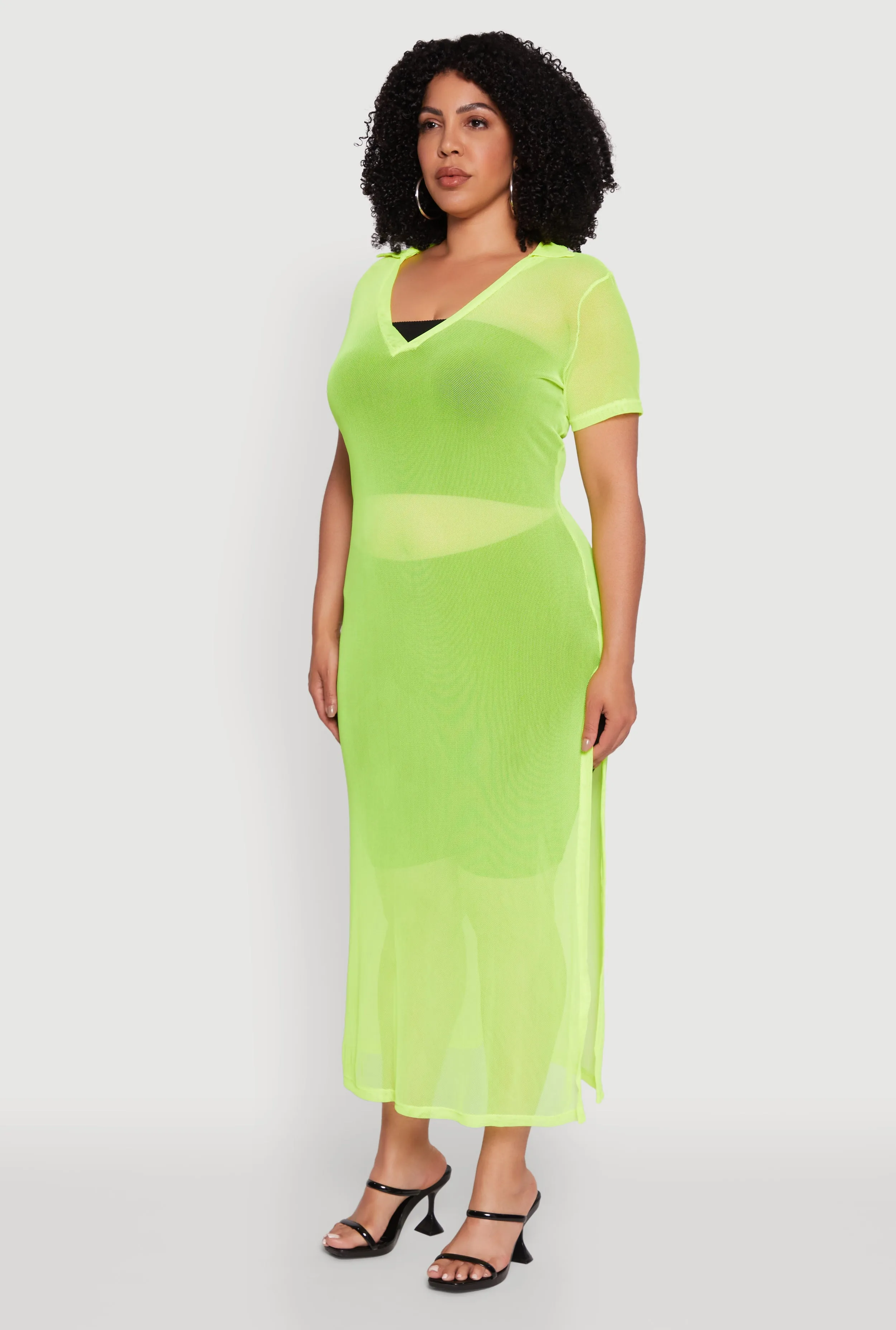 Plus Size Side Slit Collared Mesh Maxi Top sold by Rainbow product image thumbnail 3