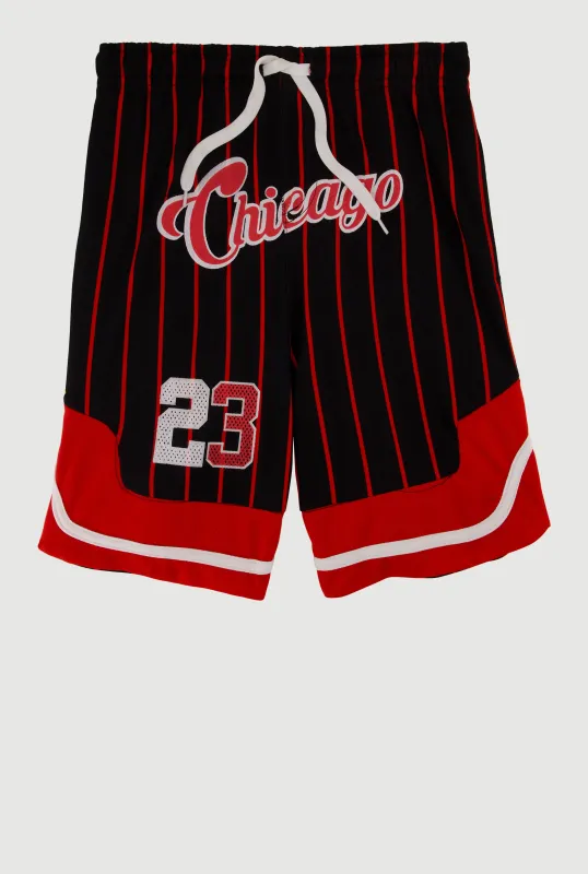Boys Basketball Graphic Striped Jersey Mesh Shorts sold by Rainbow