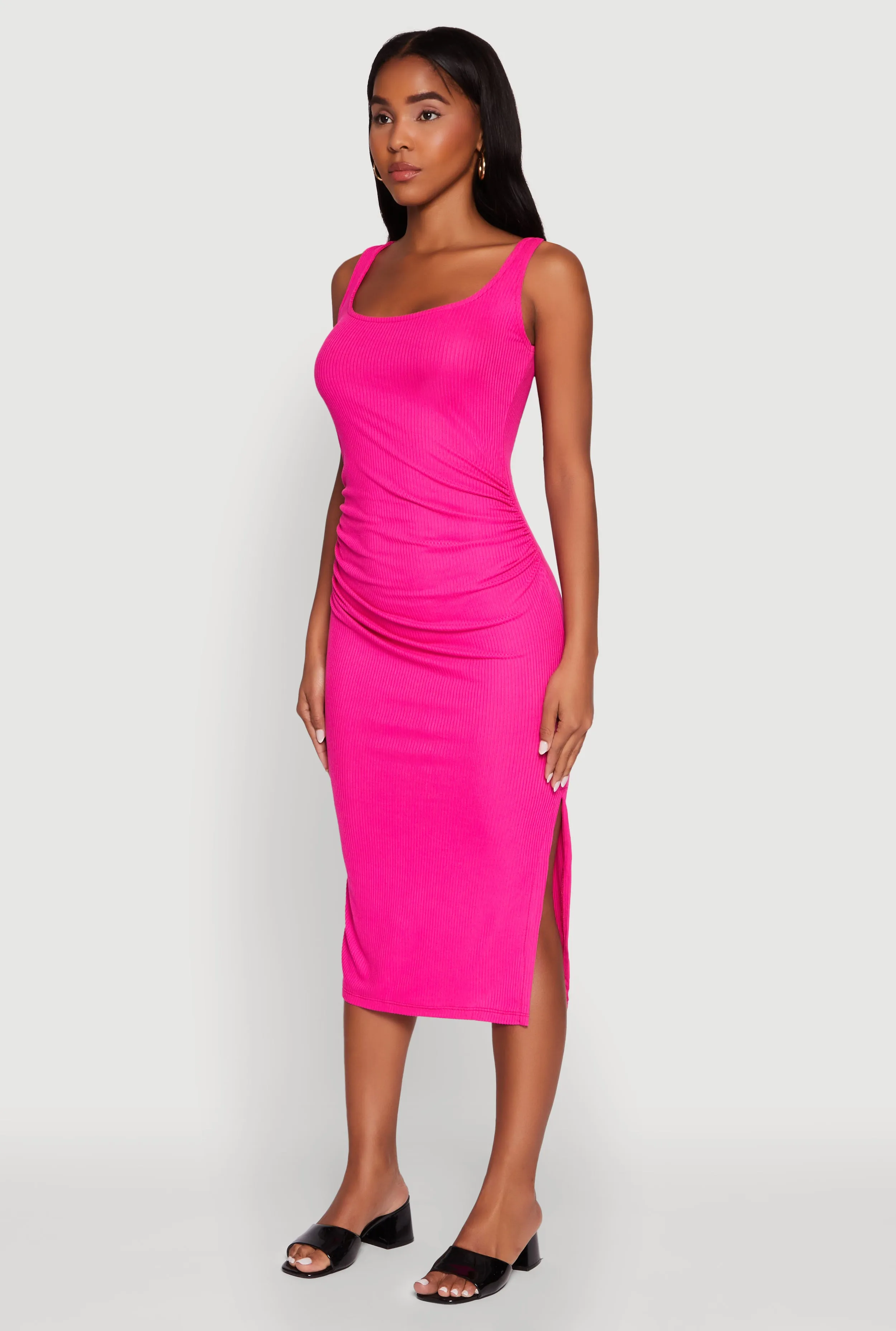 Rib Knit Side Slit Ruched Side Midi Dress sold by Rainbow product image thumbnail 3