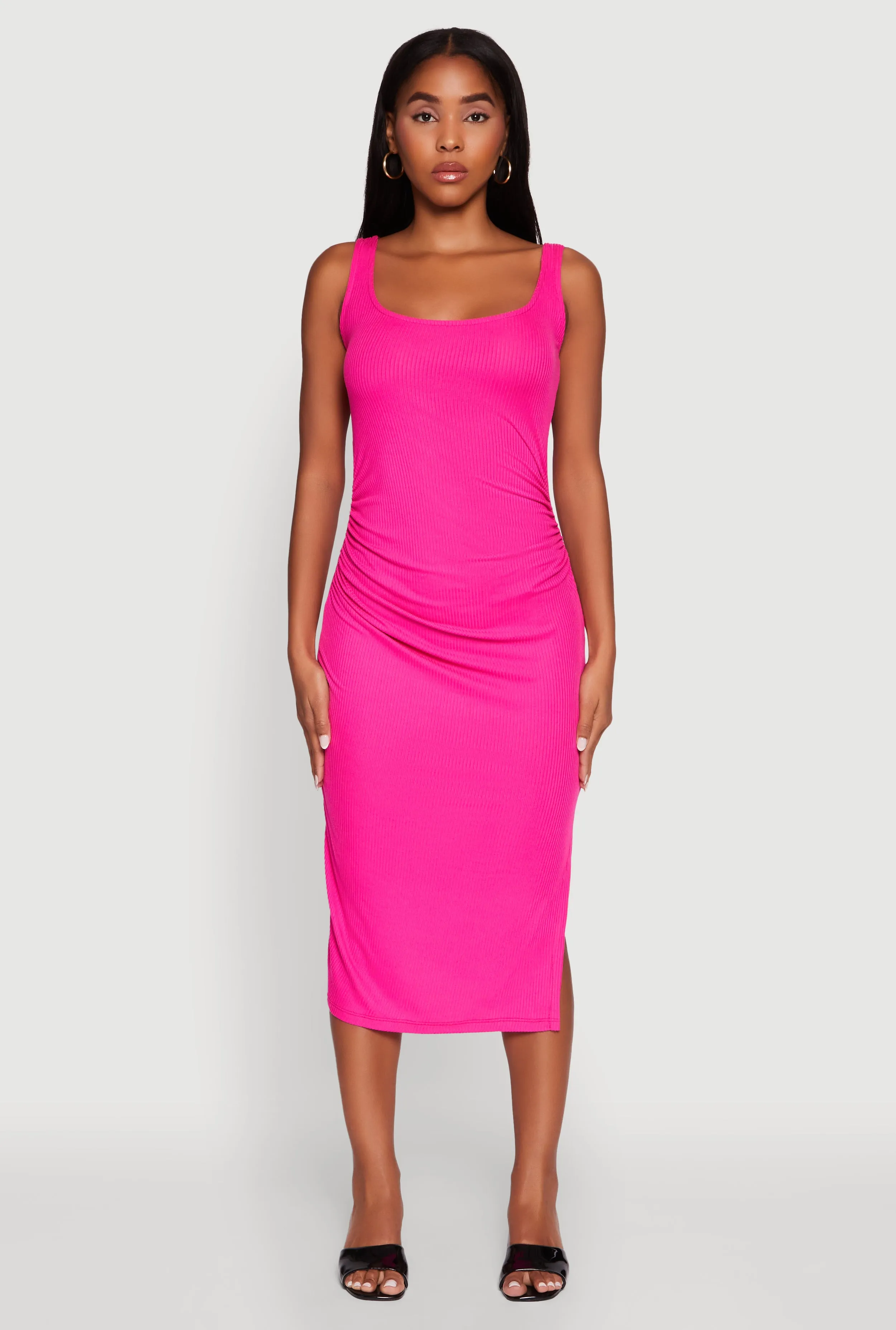 Rib Knit Side Slit Ruched Side Midi Dress sold by Rainbow product image thumbnail 2