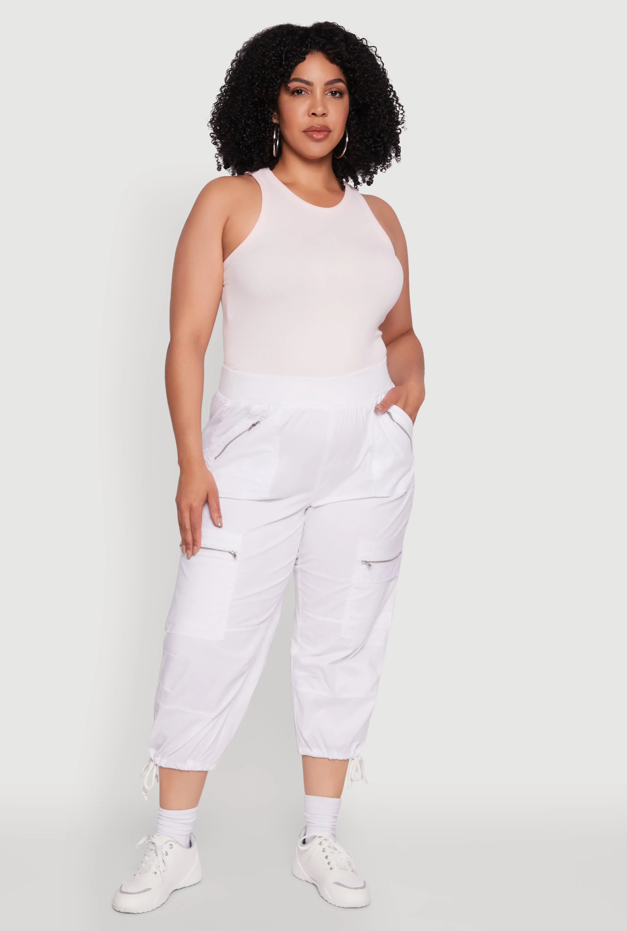 Plus Size Elastic High Waisted Drawstring Hem Capris Pants sold by Rainbow